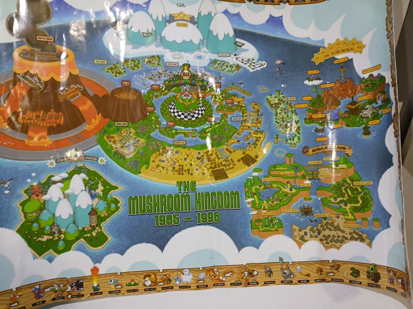 Vintage SUPER MARIO WORLD Yoshi’s Island Nintendo Map Poster 24×16 Glossy