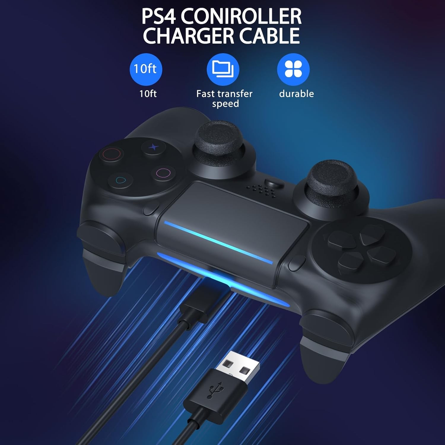 10ft PS4 Controller Charging Cable Compatible with Xbox One ,PS4 Charger Cord
