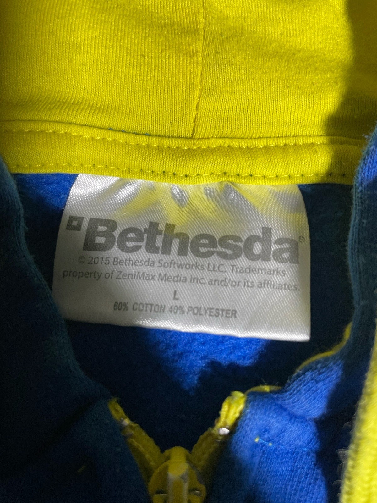 Fallout Vault 101 Hoodie Bethesda Full Zip Official Merch Men’s L Blue Yellow