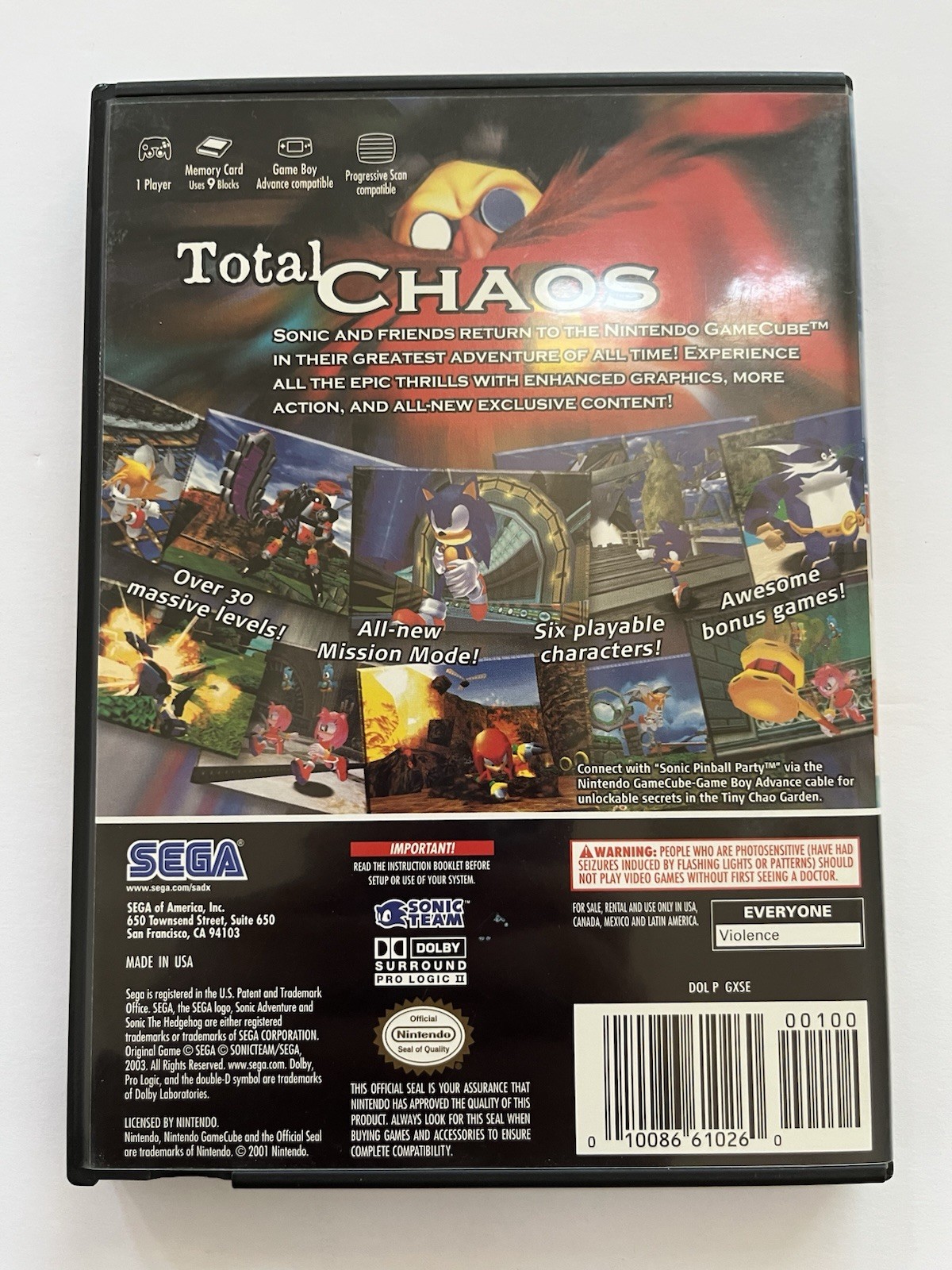 Sonic Adventure DX Director’s Cut Nintendo GameCube Case Disc No Manual GC