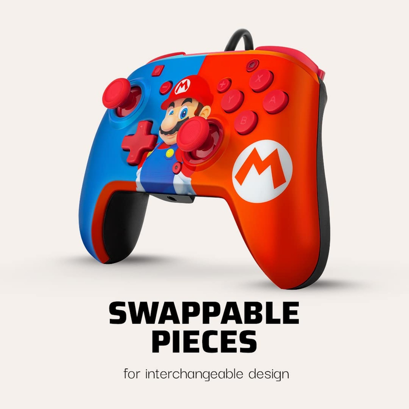 PDP Gaming Faceoff Deluxe+ Wired Switch Pro Controller – Red/Blue Mario Design
