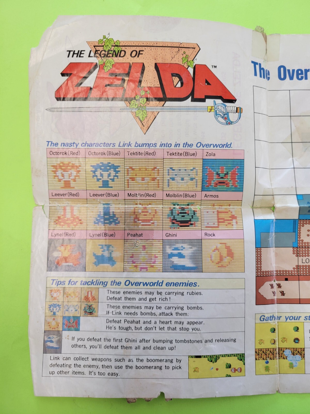 Vtg 1987 LEGEND OF ZELDA Nintendo NES Original Maps & Strategies Fold-Out Insert