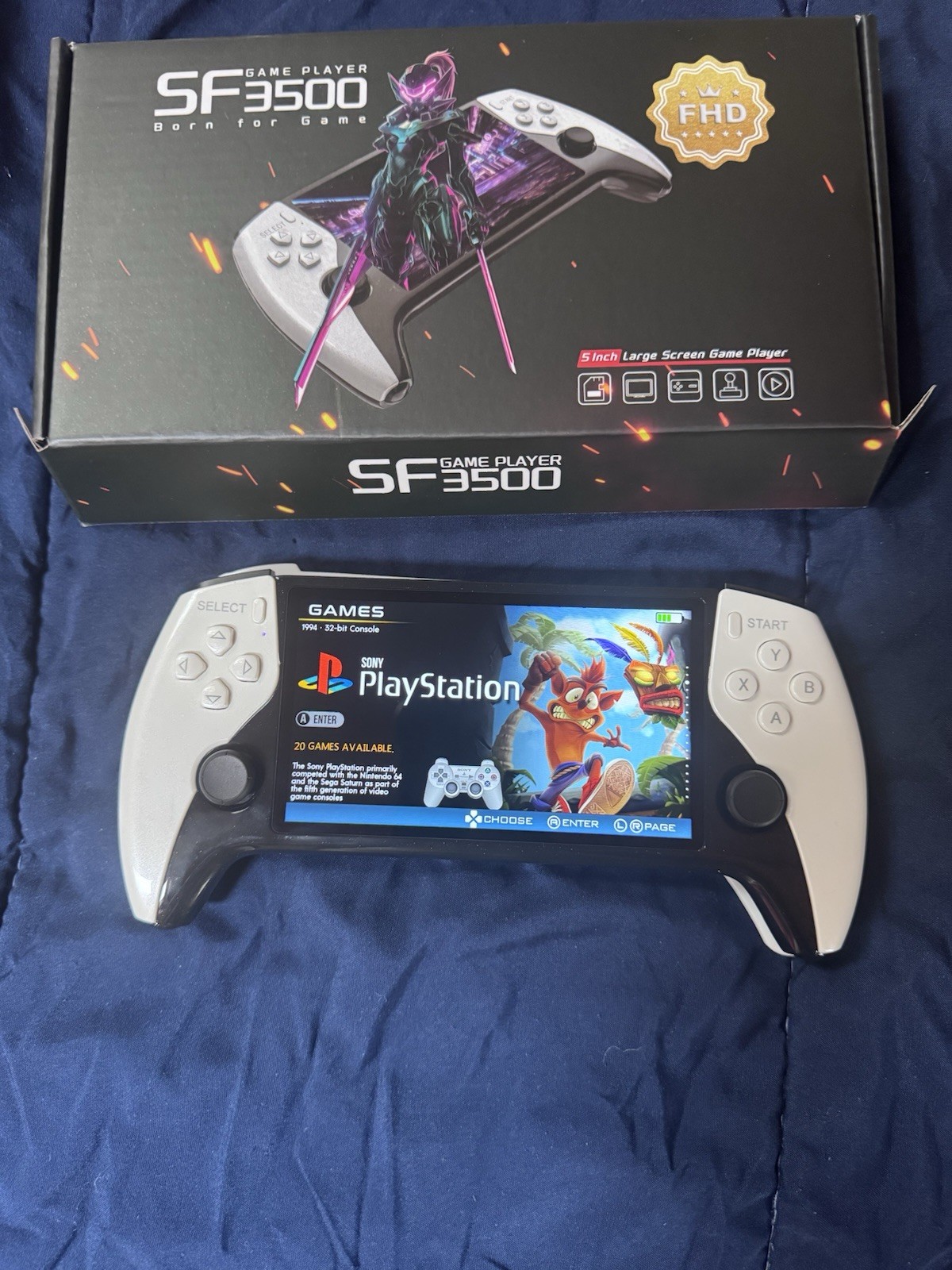 SF3500 Handheld Game System Built-In Games 5in IPS 1080p FHD HDMI Black/White