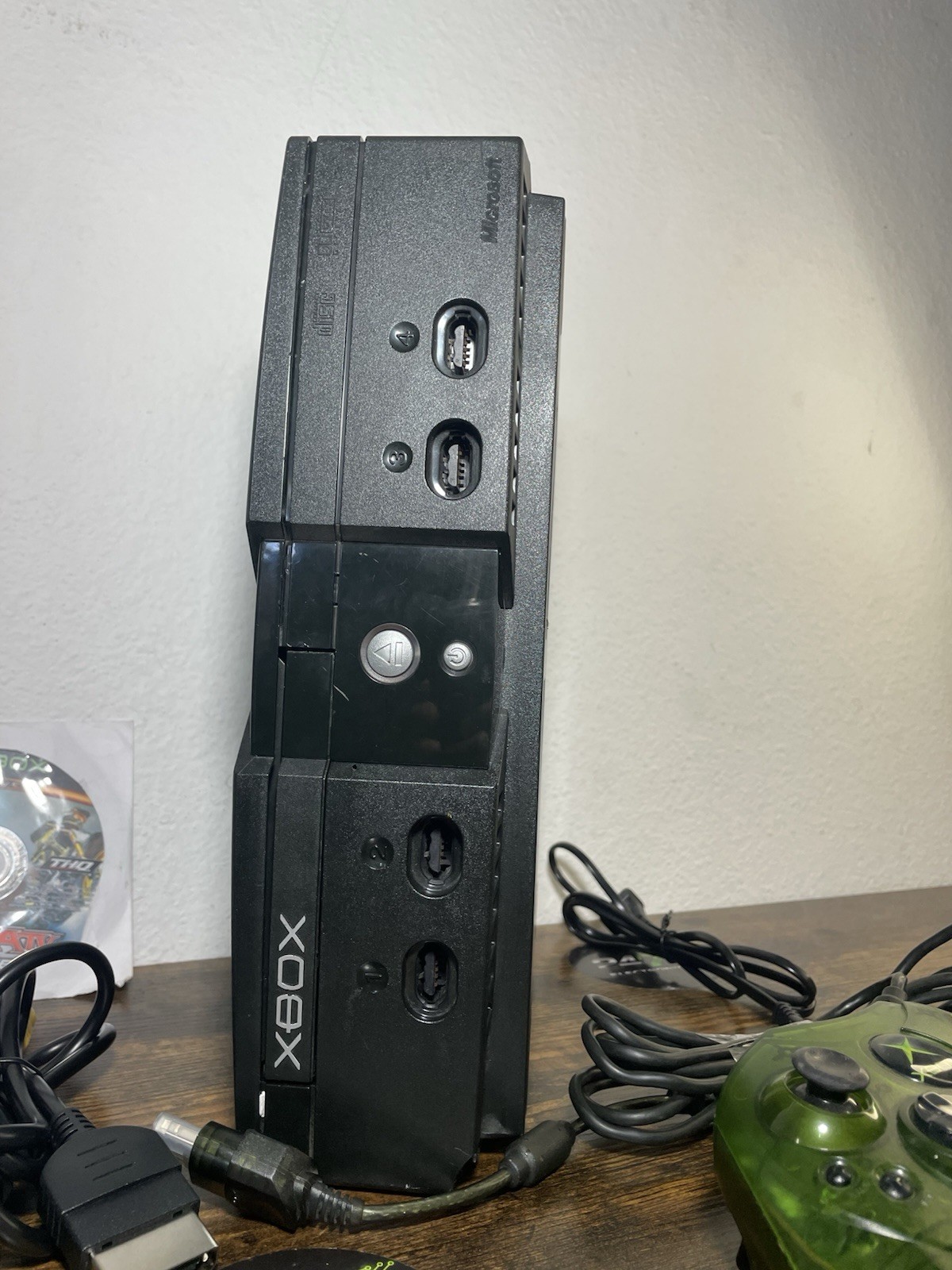 Xbox Original Console Microsoft Black w/ Green Controller AV Power READ TESTED