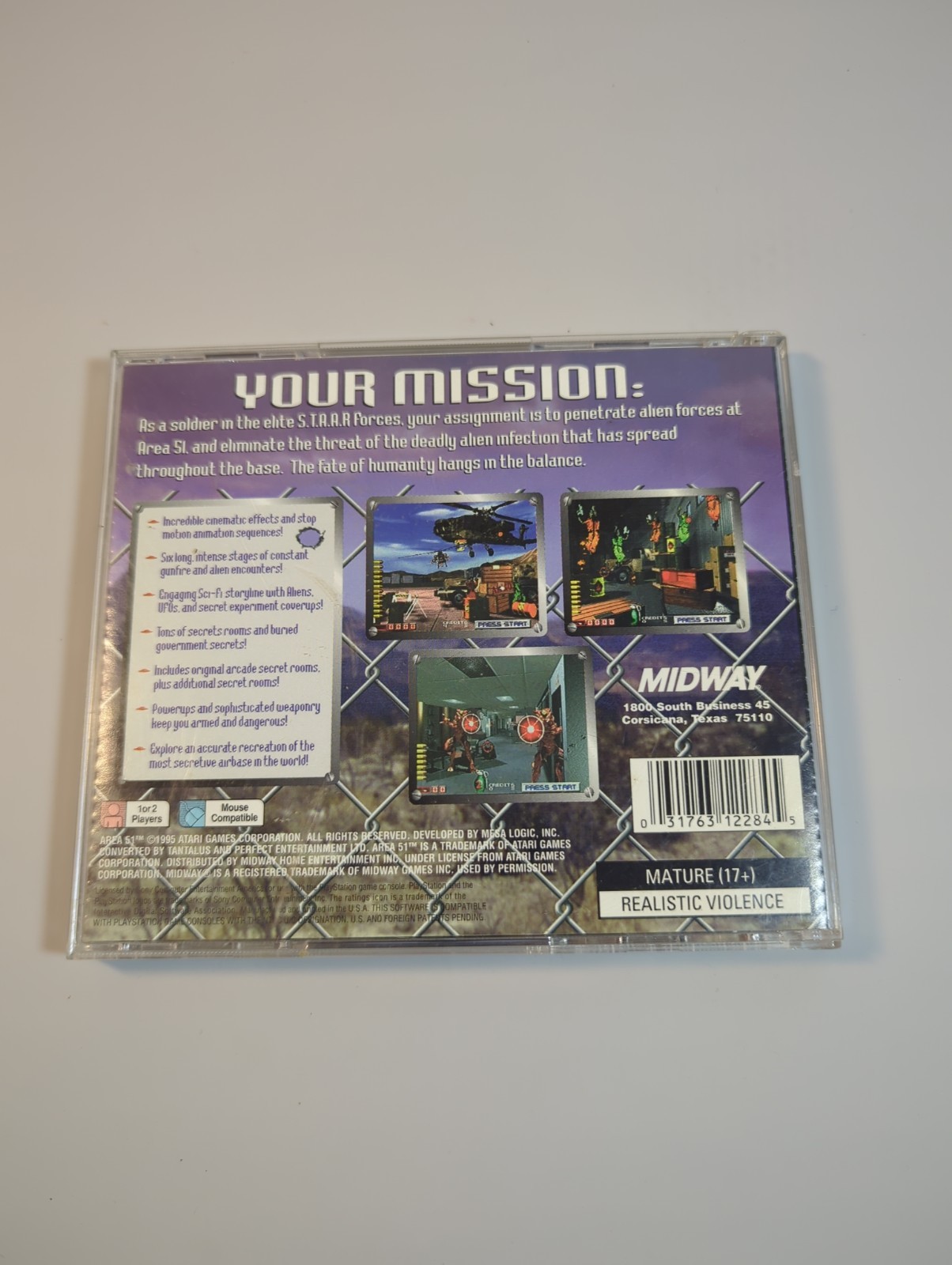 Sony PlayStation PS1 Area 51 Complete CIB – Black Label Midway Arcade Classic