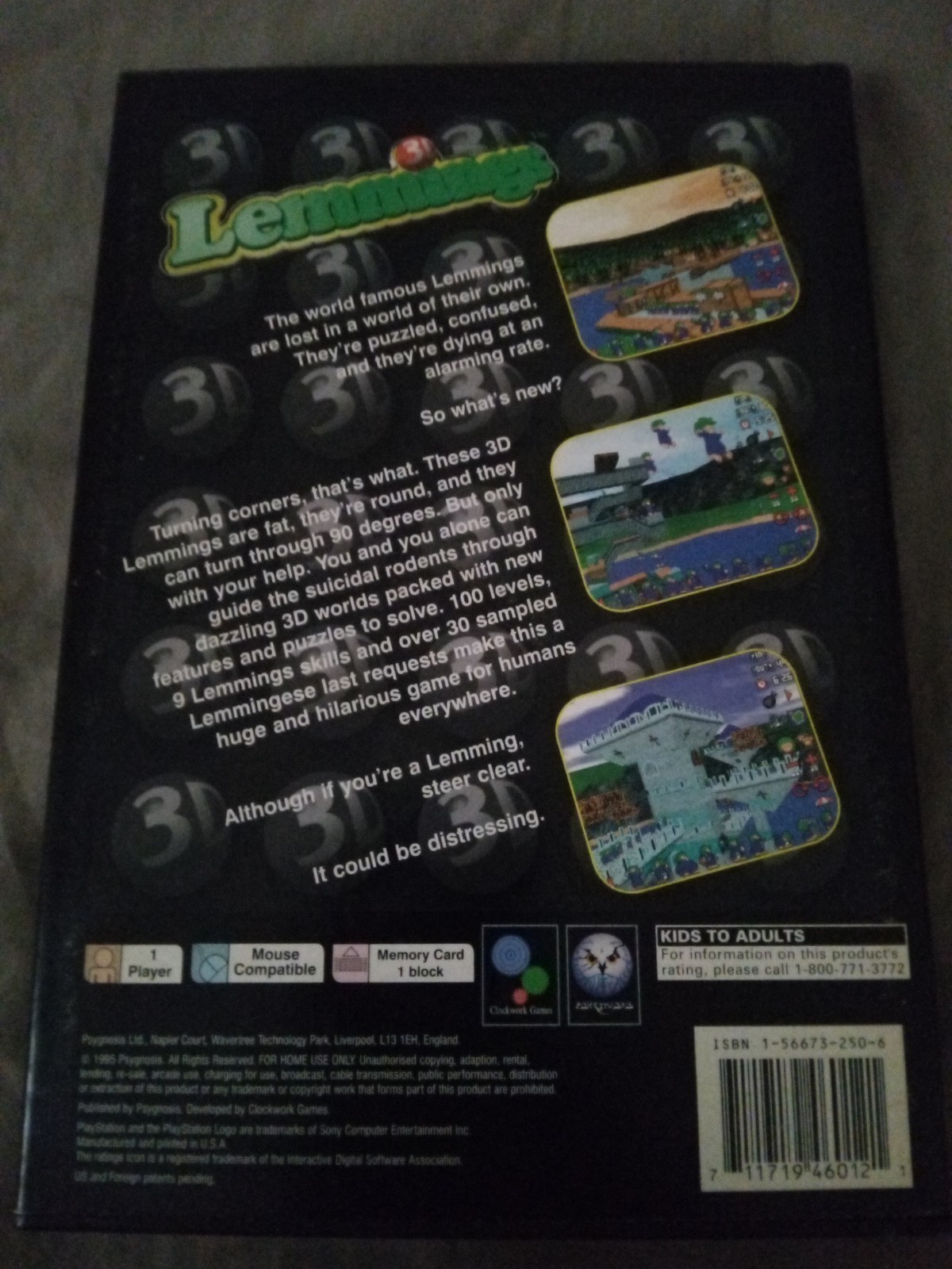 Lemmings 3D for Sony PlayStation 1 PS1 1995 Complete Long Box w/ Manual