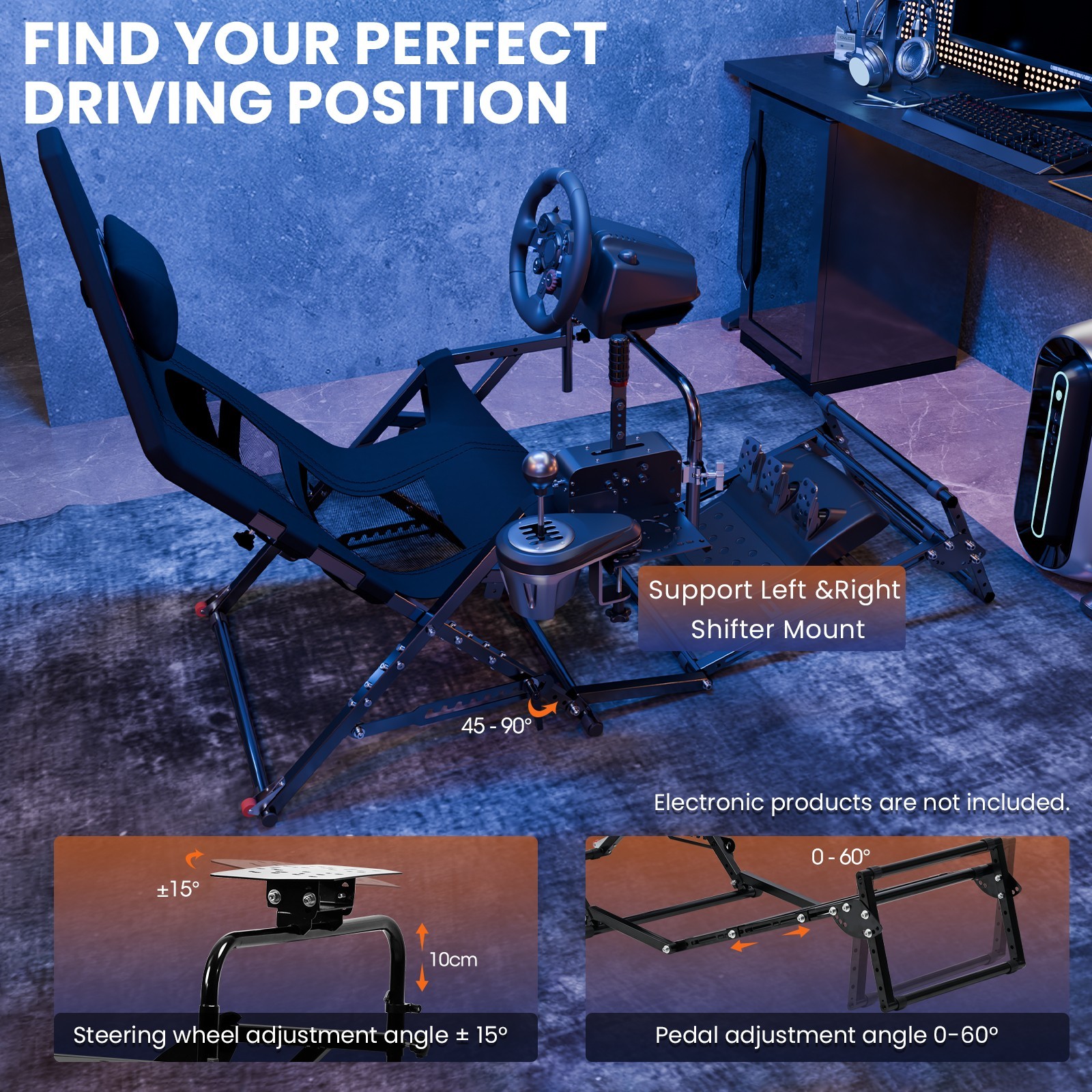 Minneer Foldable Racing Simulator Cockpit Fit Logitech G29 G923 Thrustmaster