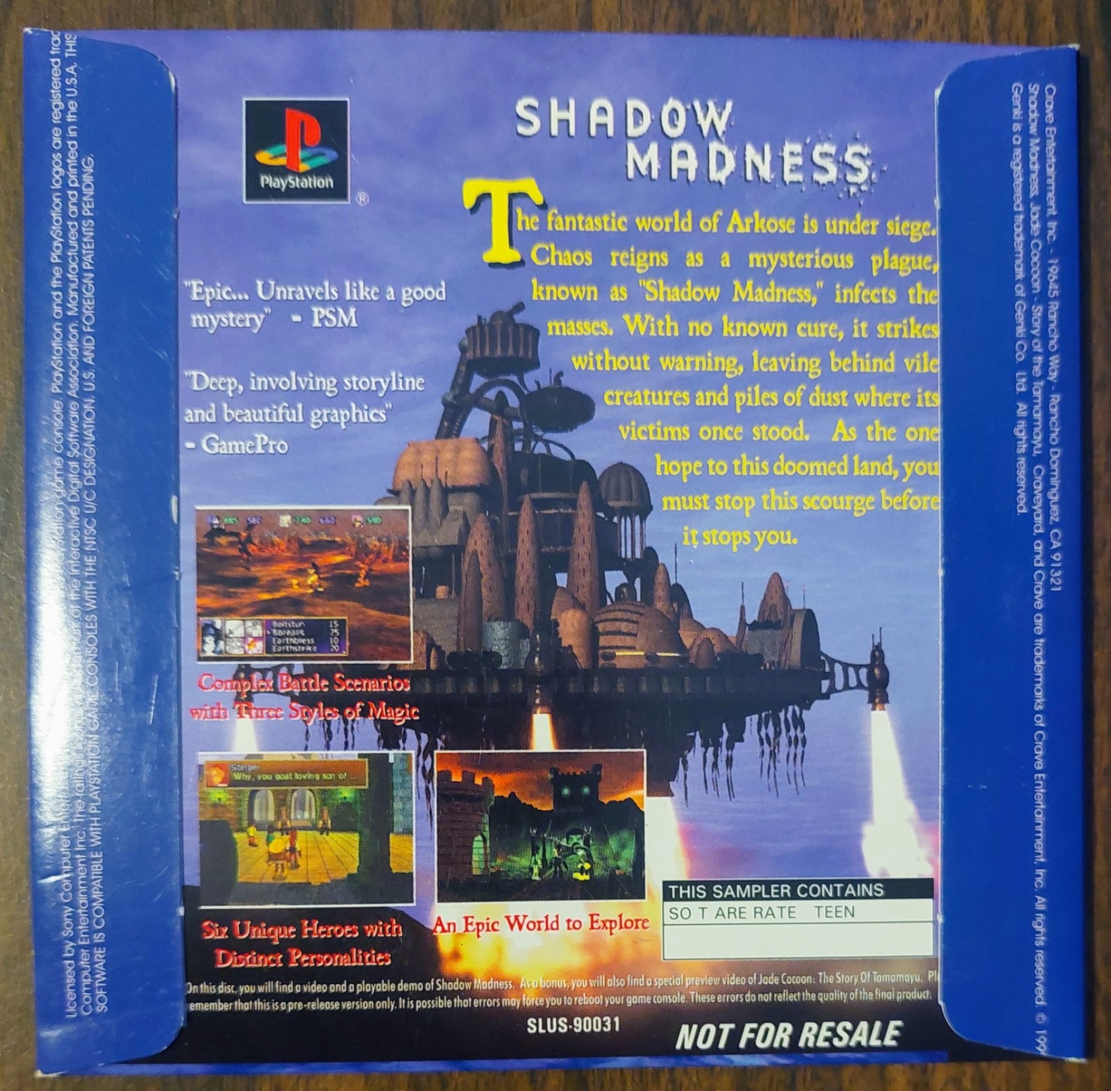 SHADOW MADNESS Demo CD w/ JADE COCOON Preview (Sony PlayStation, 1999) – Tested