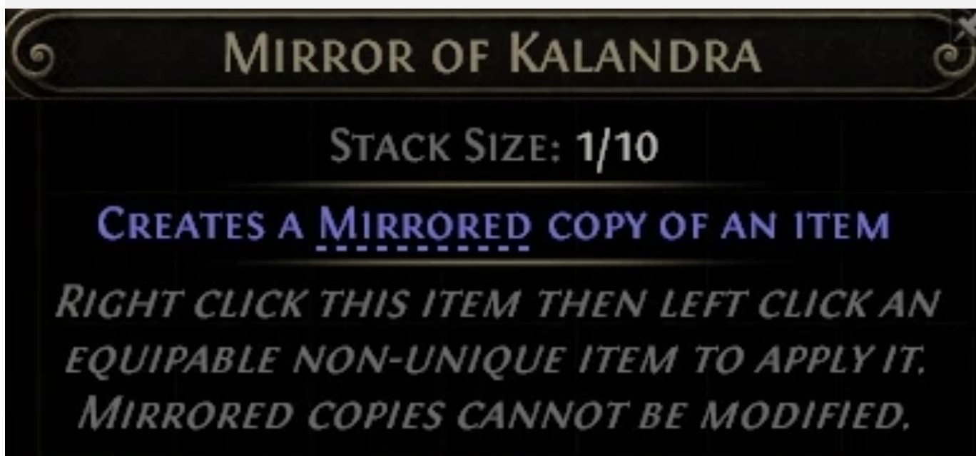 Mirror of Kalandra currency Path of Exile 2 Standard League NON Season POE 2