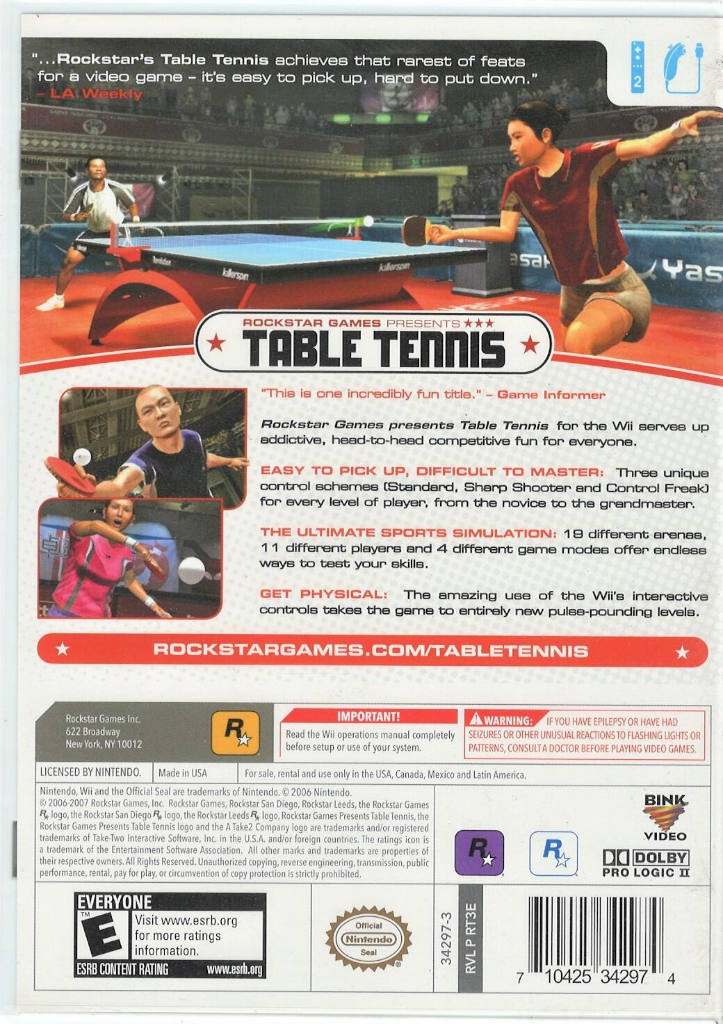 Rockstar Games Table Tennis WII (Brand New Factory Sealed US Version) Nintendo W