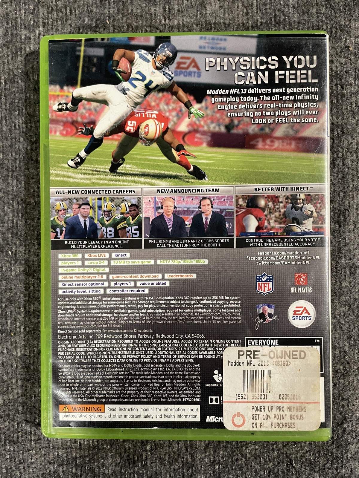 Madden NFL 13 Microsoft Xbox 360 Video Game Better with Kinect NTSC EA Football