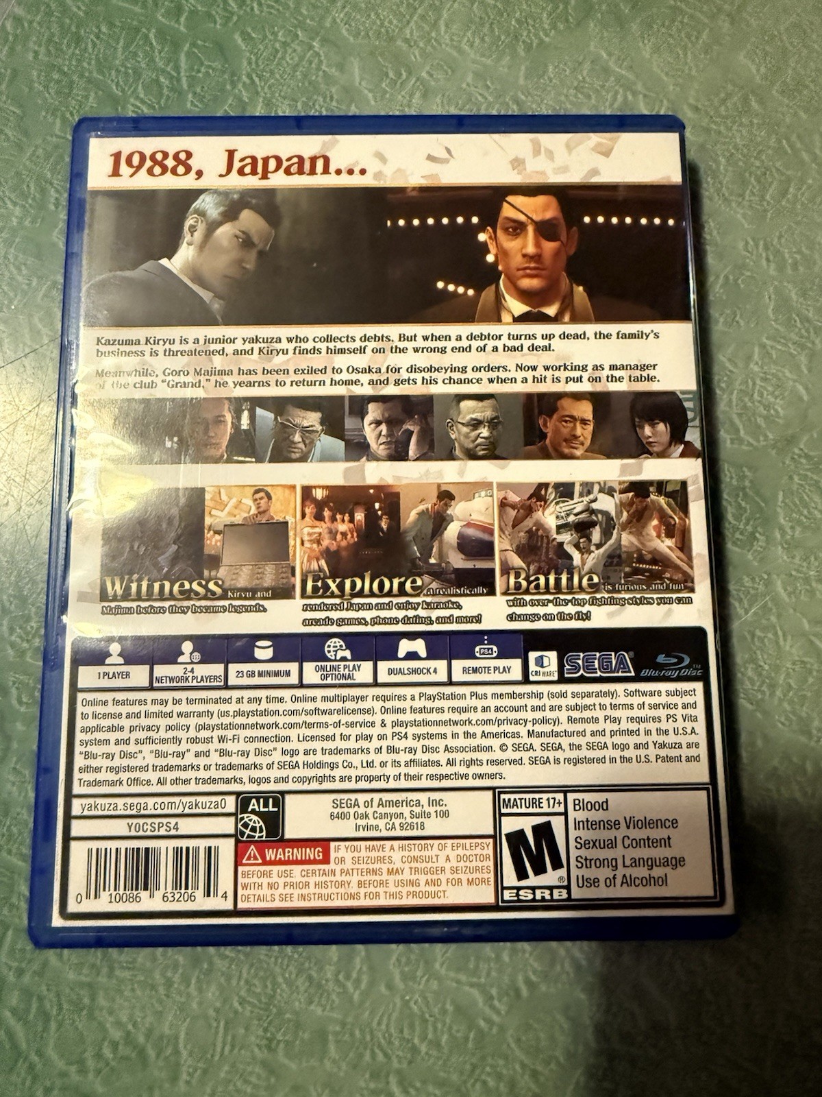 Yakuza 0 PS4 Multiplayer Action & Adventure M-Mature NTSC-U/C SEGA