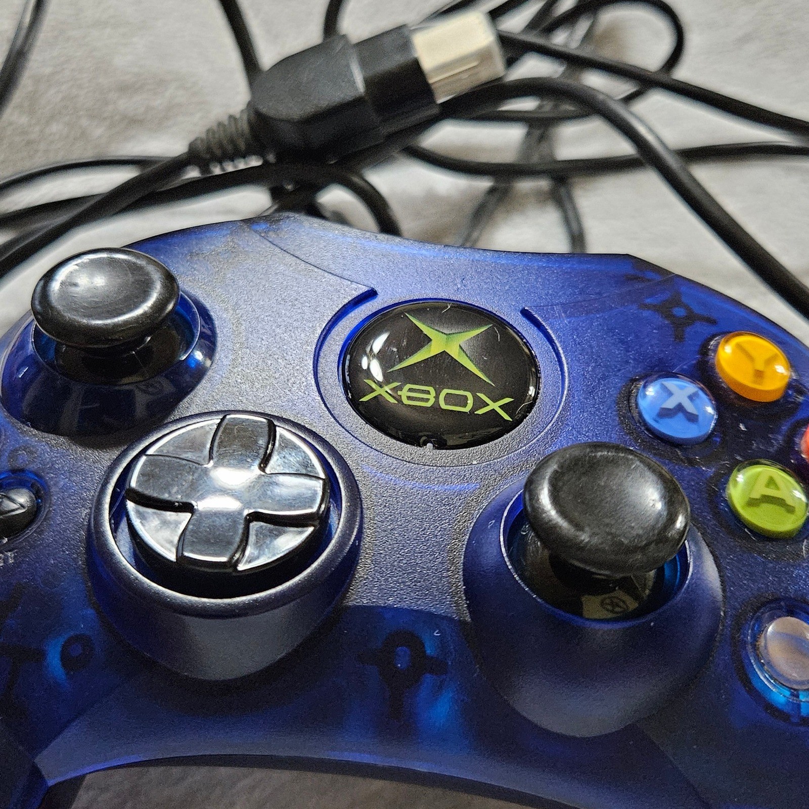 Vintage Microsoft Xbox Controller S Translucent Blue Wired Gamepad X09-64241-01
