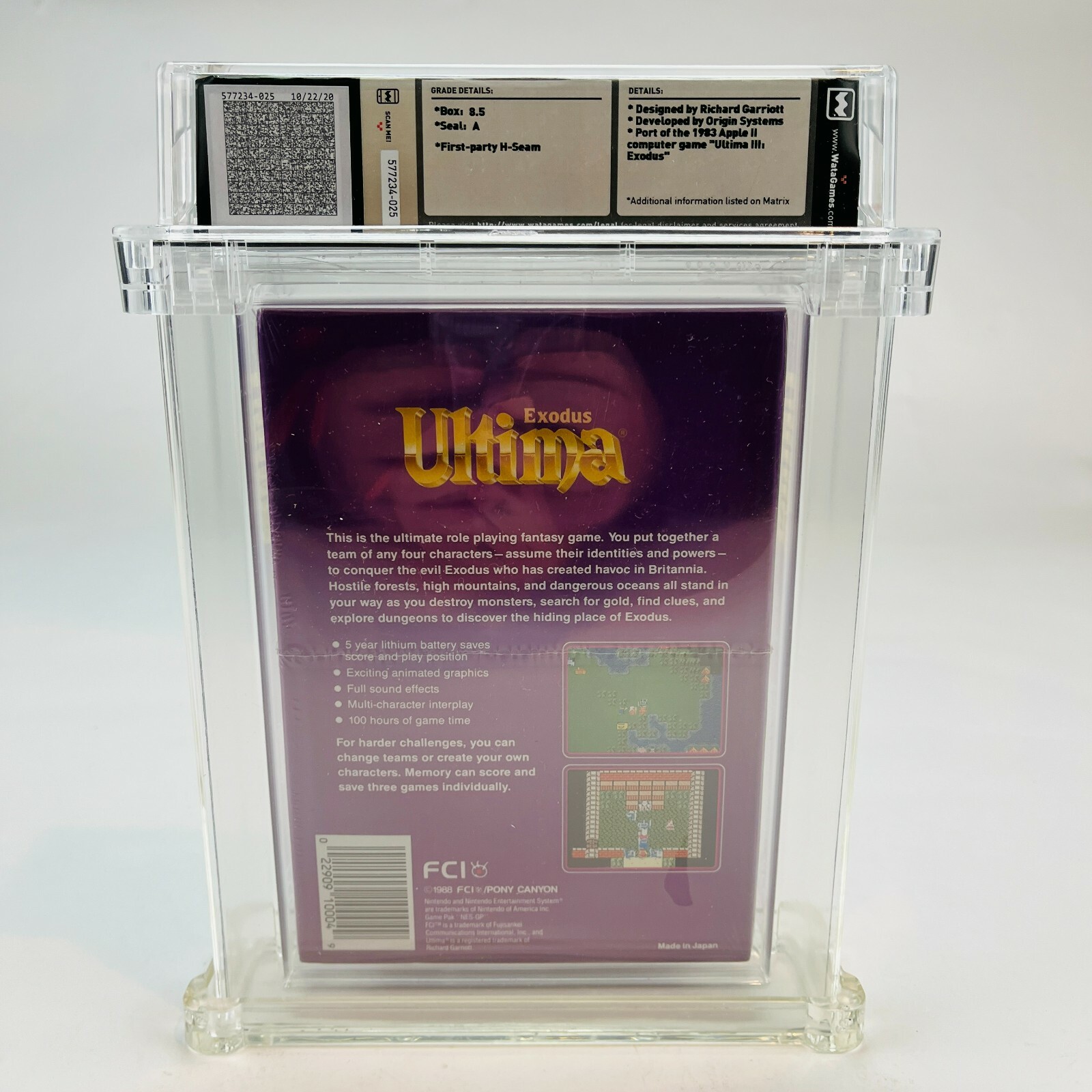 Ultima Exodus – NES Nintendo 1989 FCI Rev-A Oval Sealed Rare Graded WATA 8.5 A