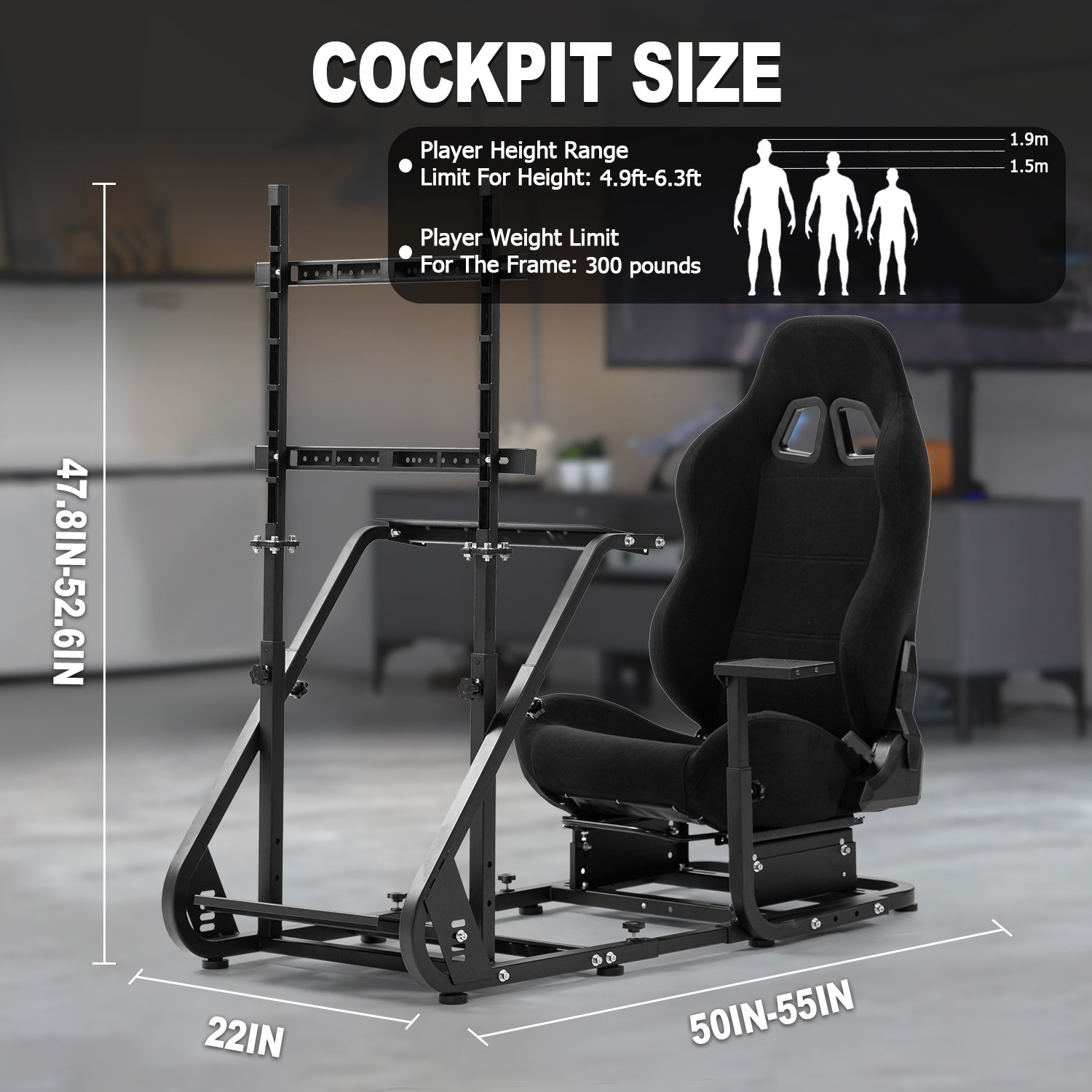 Marada Racing Simulator Cockpit With Monitor Stand & Black Seat Fit For Logitech