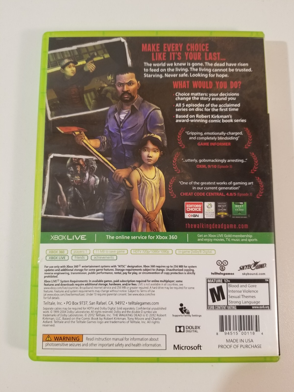 The Walking Dead: A Telltale Games Series (Microsoft Xbox 360, 2012) Tested