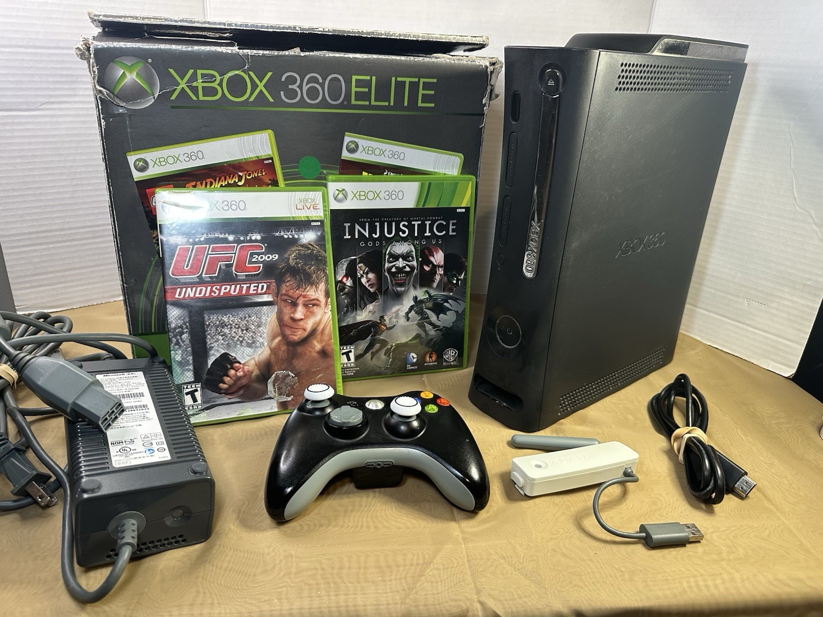 Xbox 360 Elite 120GB Black Console Bundle WiFi Adapter Games Lot Tested!