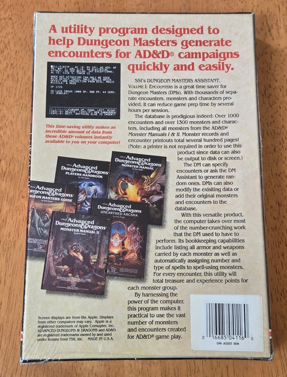 New Sealed AD&D Dungeon Masters Assistant Vol 1 PC Big Box Game IBM Complete
