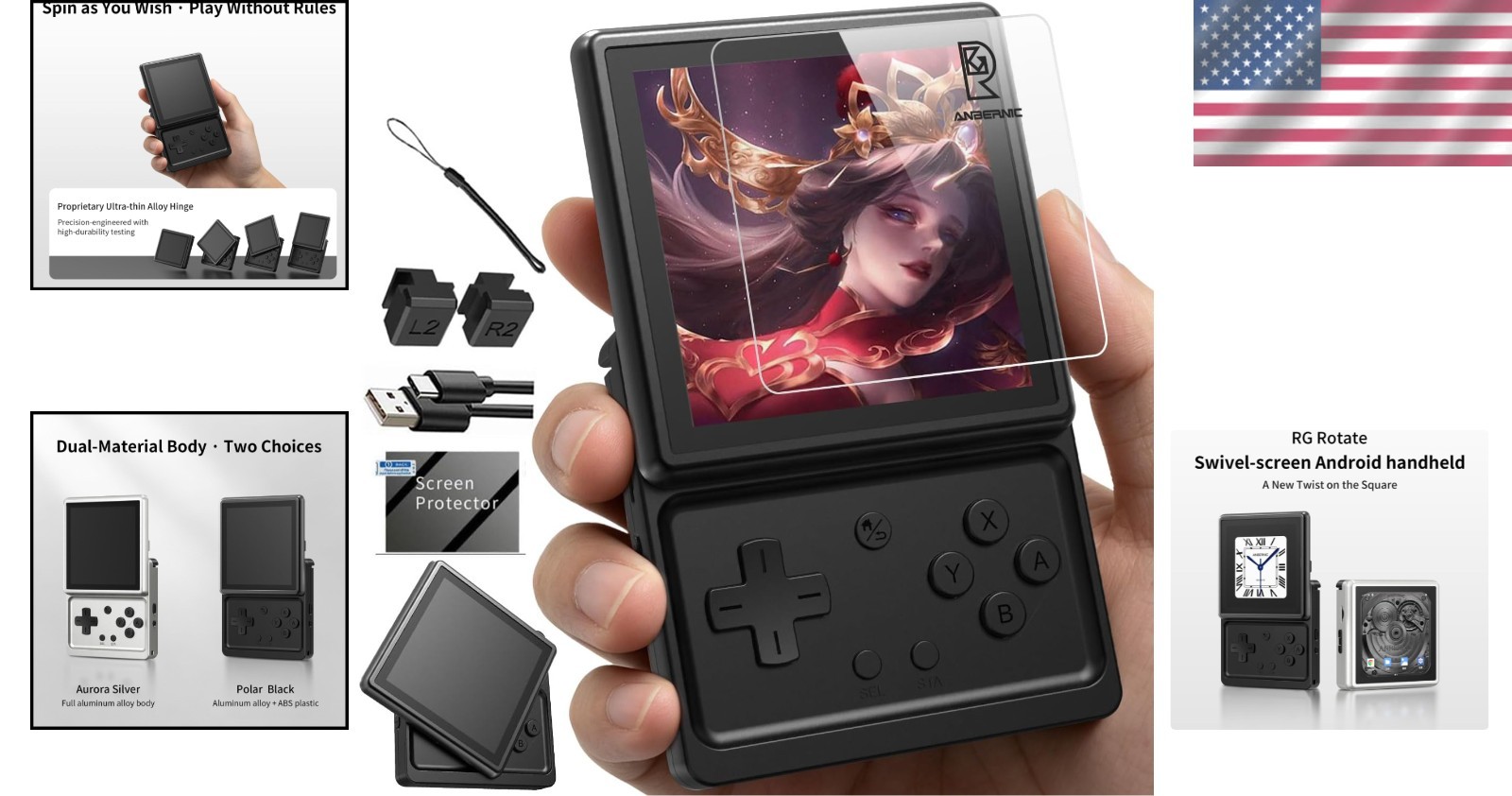 Lightweight Anbernic RG Rotate with 32GB Storage – Perfect for On-the-Go Gaming