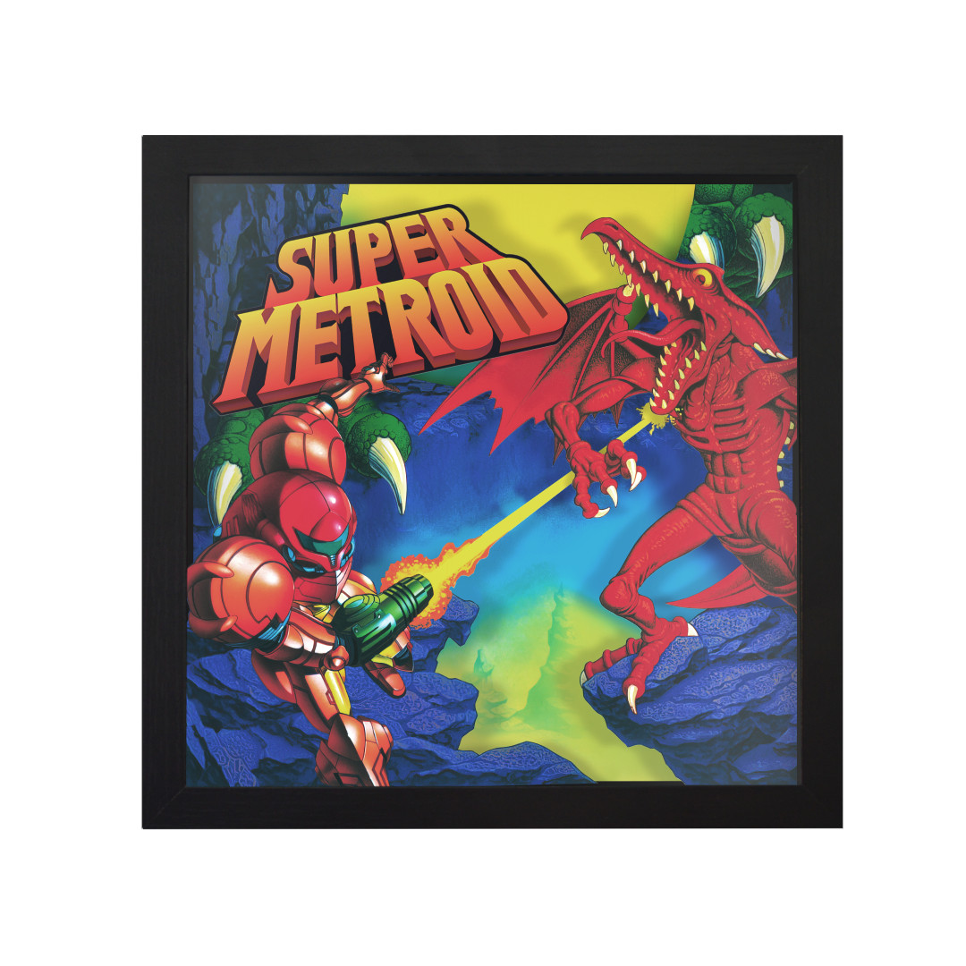 Super Metroid (Cover Art) – 3D Shadow Box (9″ x 9″) Gaming Art