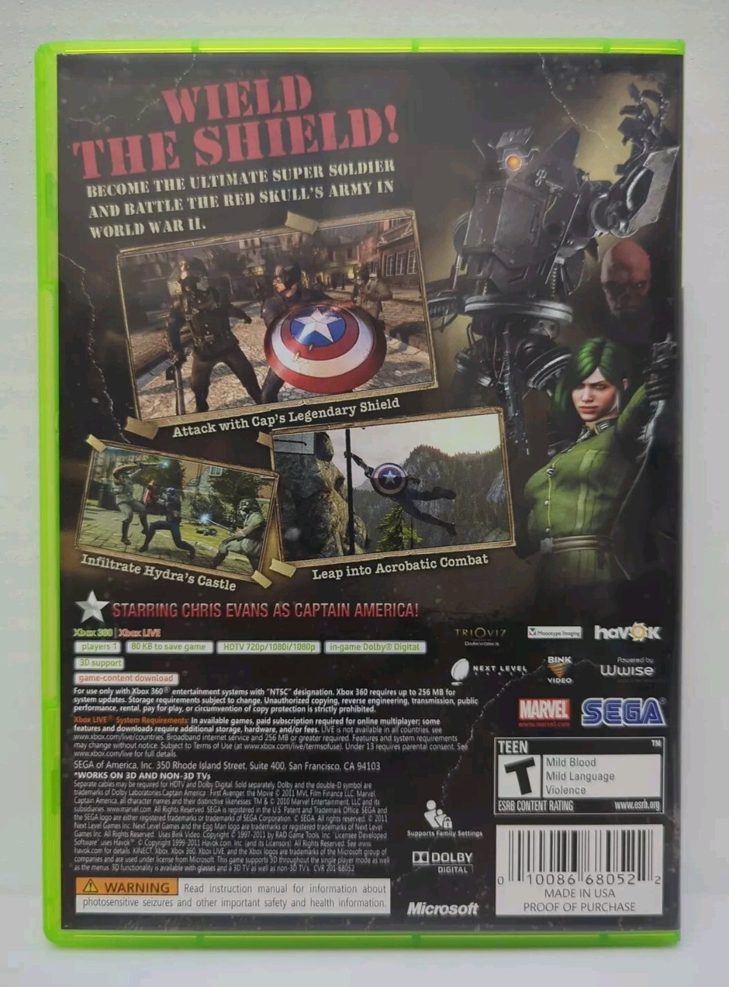 Captain America: Super Soldier (Microsoft Xbox 360, 2011) CIB, Original Label