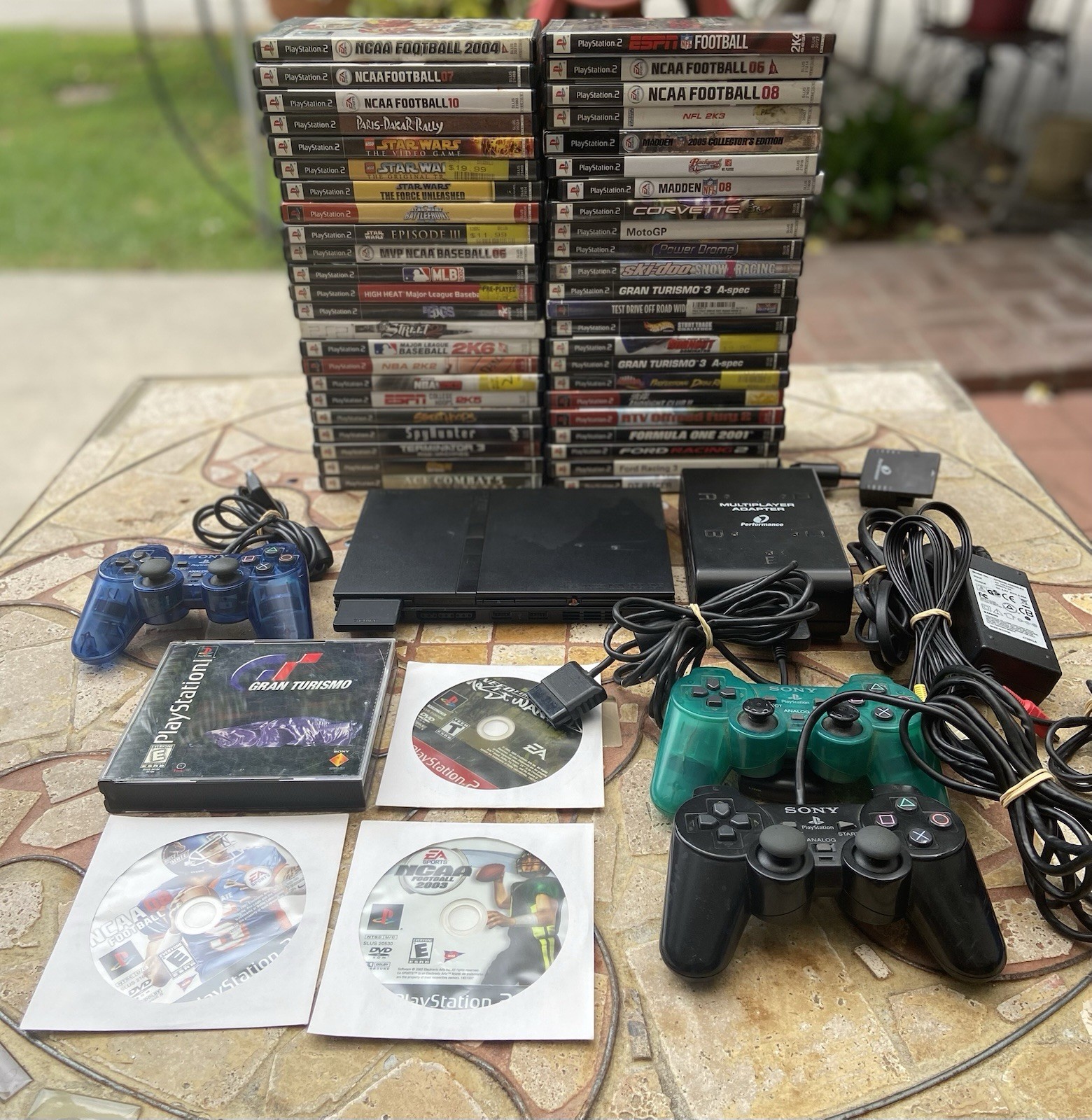 PS2 Slim Console Bundle 50 Games 3 Controllers Multitap Tested Works Great