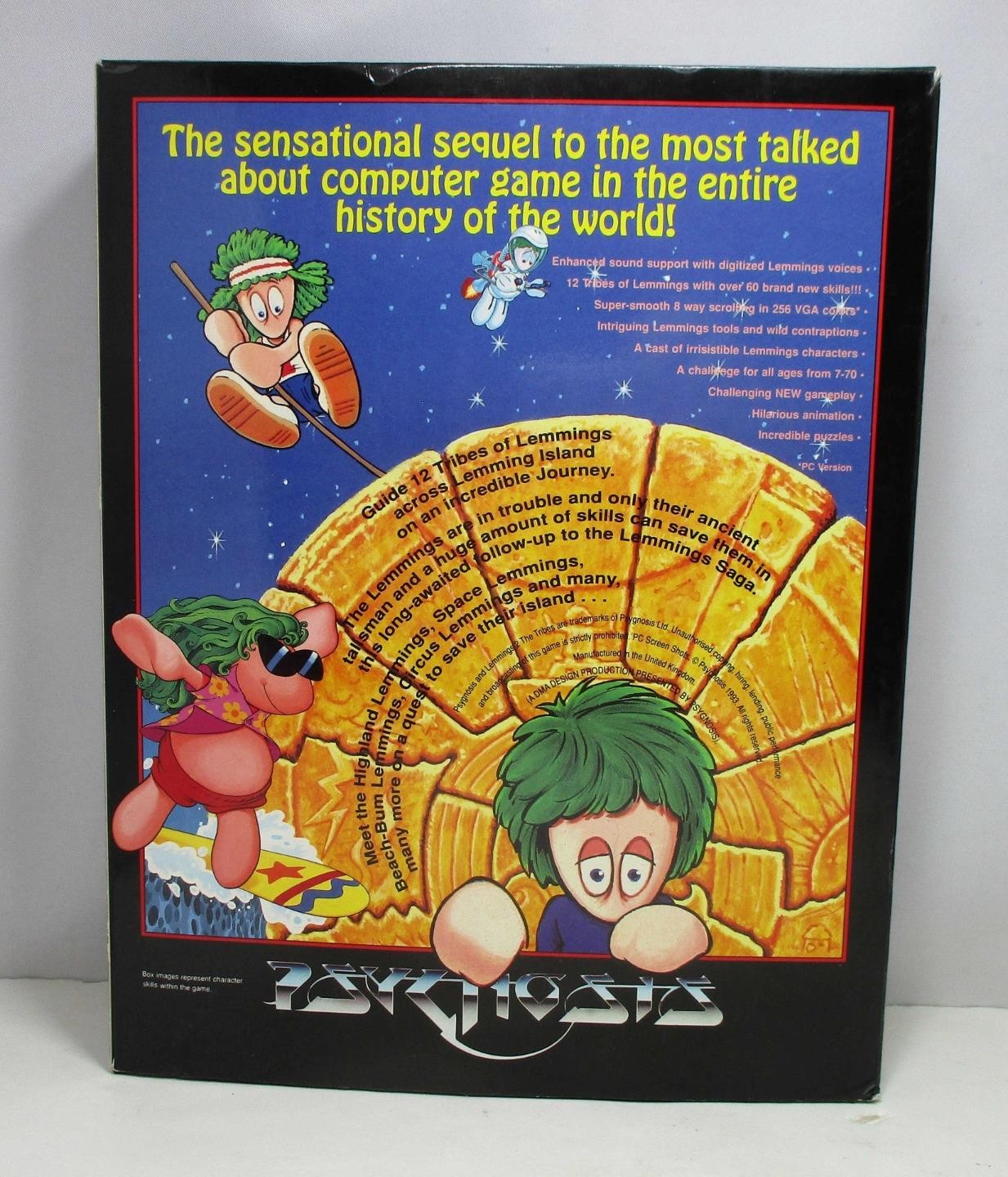 1993 Psygnosis Lemmings 2 “The Tribes” Big Box PC (2) 3.5″ Floppy Disks – Tested