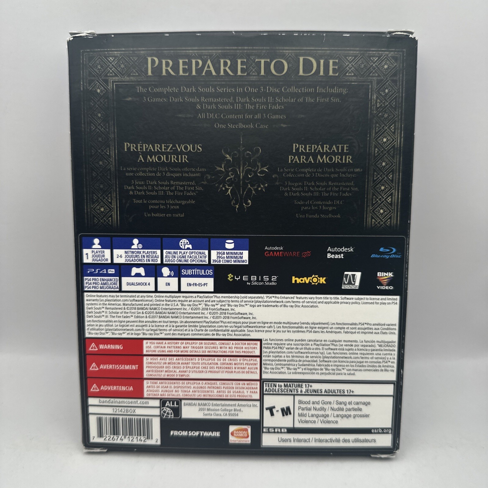 Dark Souls Trilogy Steelbook PlayStation 4 PS4 CIB EXCELLENT Bandai Namco