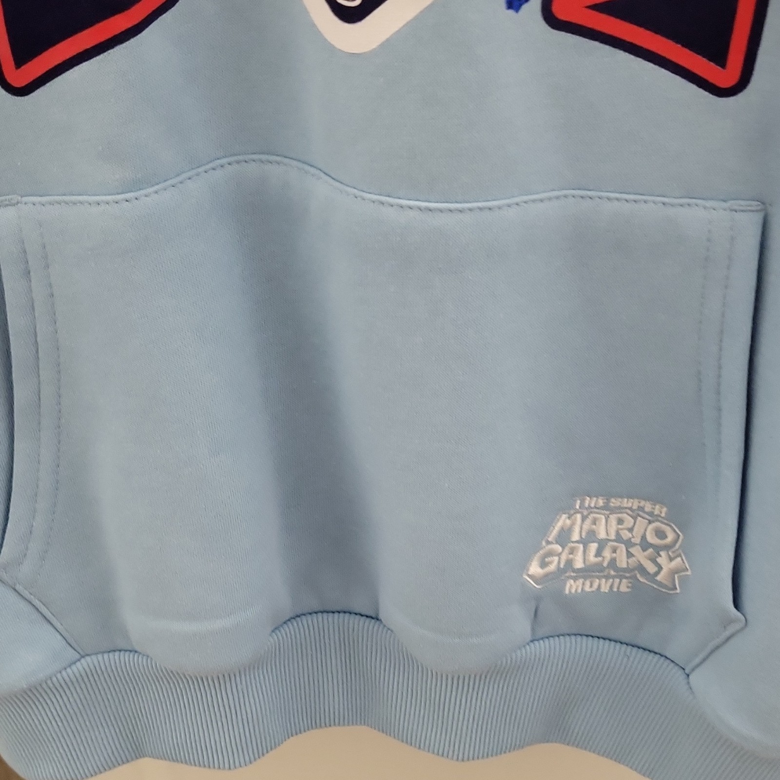 Super Mario Mario Light Blue Hooded Pullover Hoodie Sweatshirt M “Here We Go”