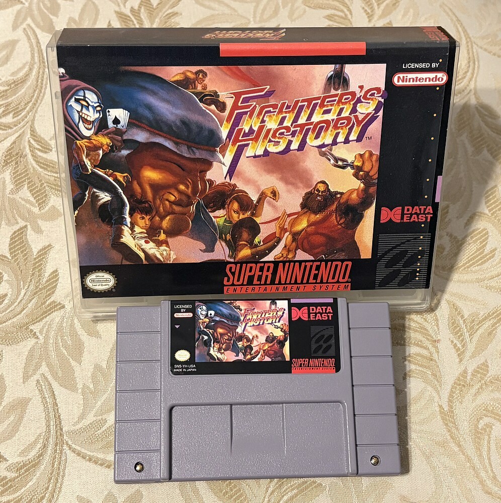 FIGHTER’S HISTORY (Super Nintendo SNES 1994) Near Complete w/ Manual + Cut Box
