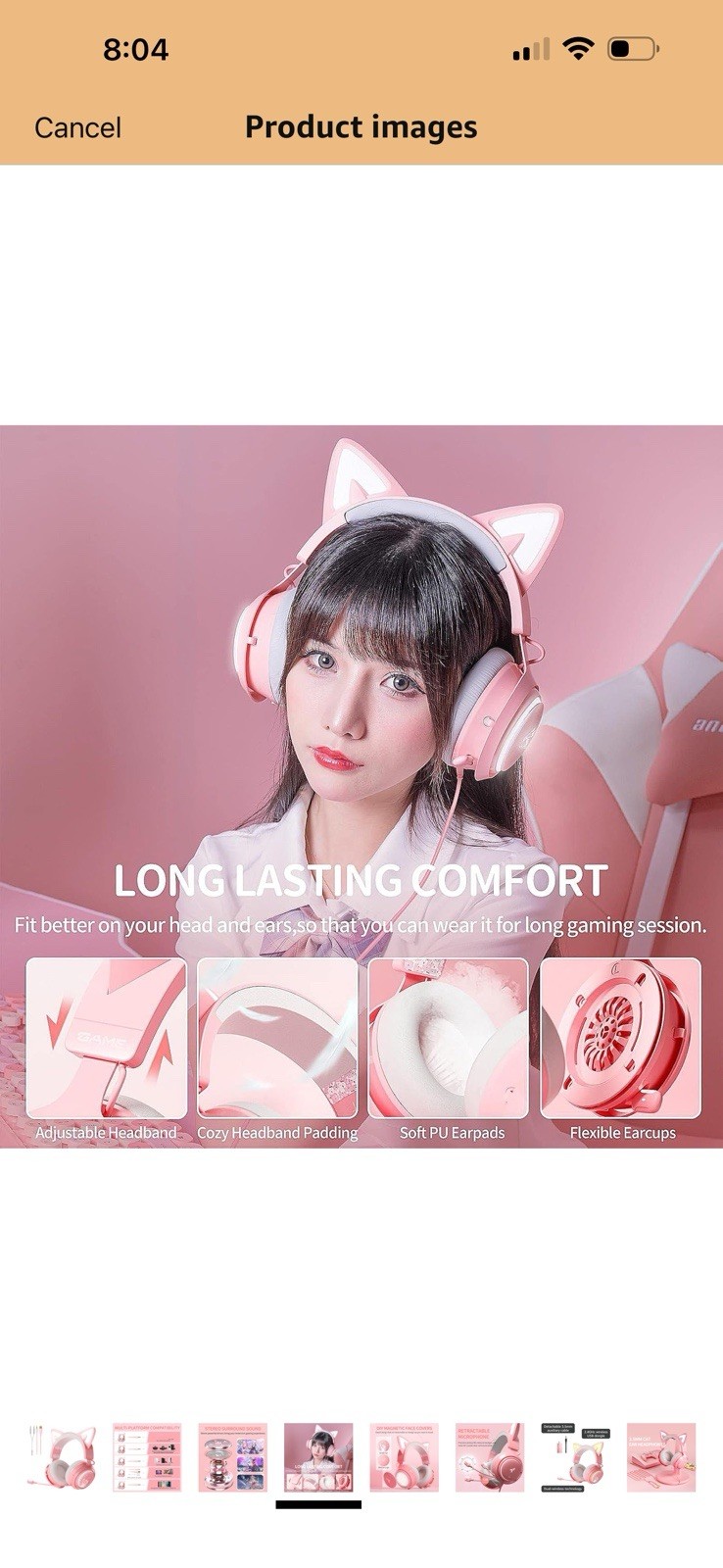 SOMIC GS510 Cat Ear Headset Wireless/Wired Gaming w/Lights, Multi-Modes Pink New