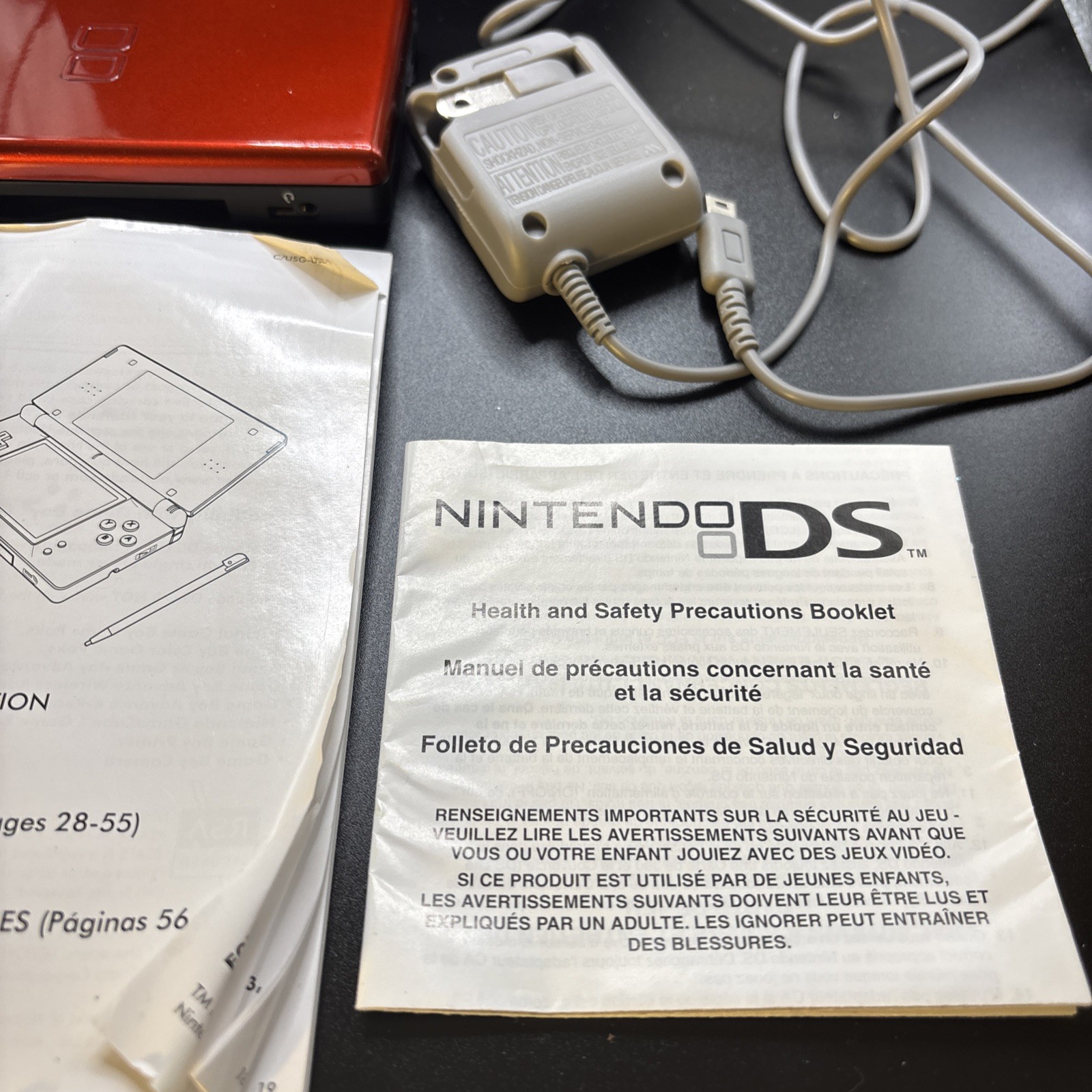 Red Nintendo DS Lite Console Tested Works W/ Nintendo Carrier & Mario Party Game