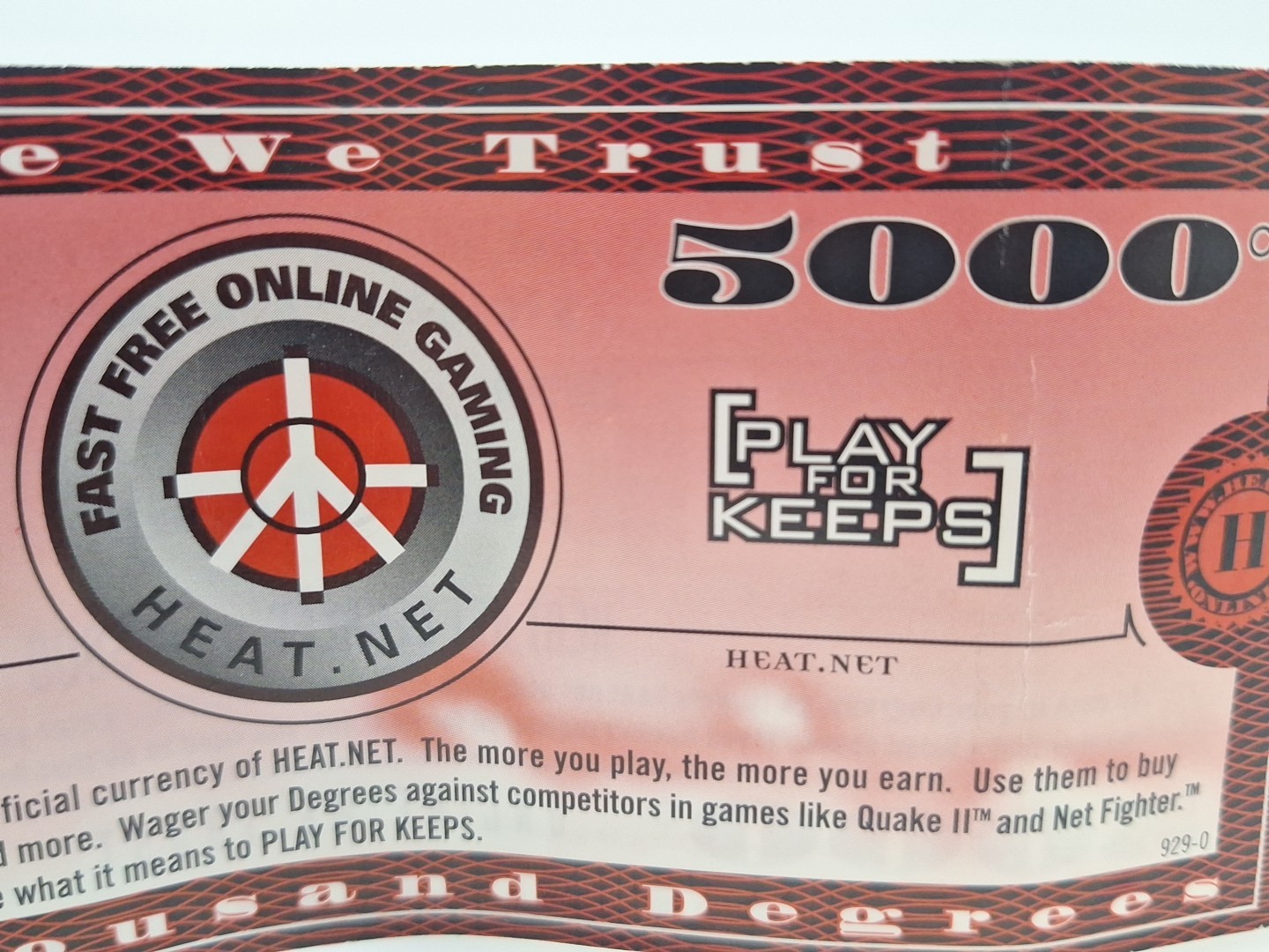 Heat.Net 1998 Segasoft Degrees [5000] (Defunct Online Game Currency *Paper) (O)