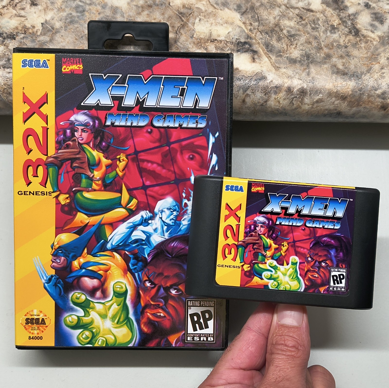 X-MEN: Mind Games prototype cartridge for Sega 32X with case & cover art.