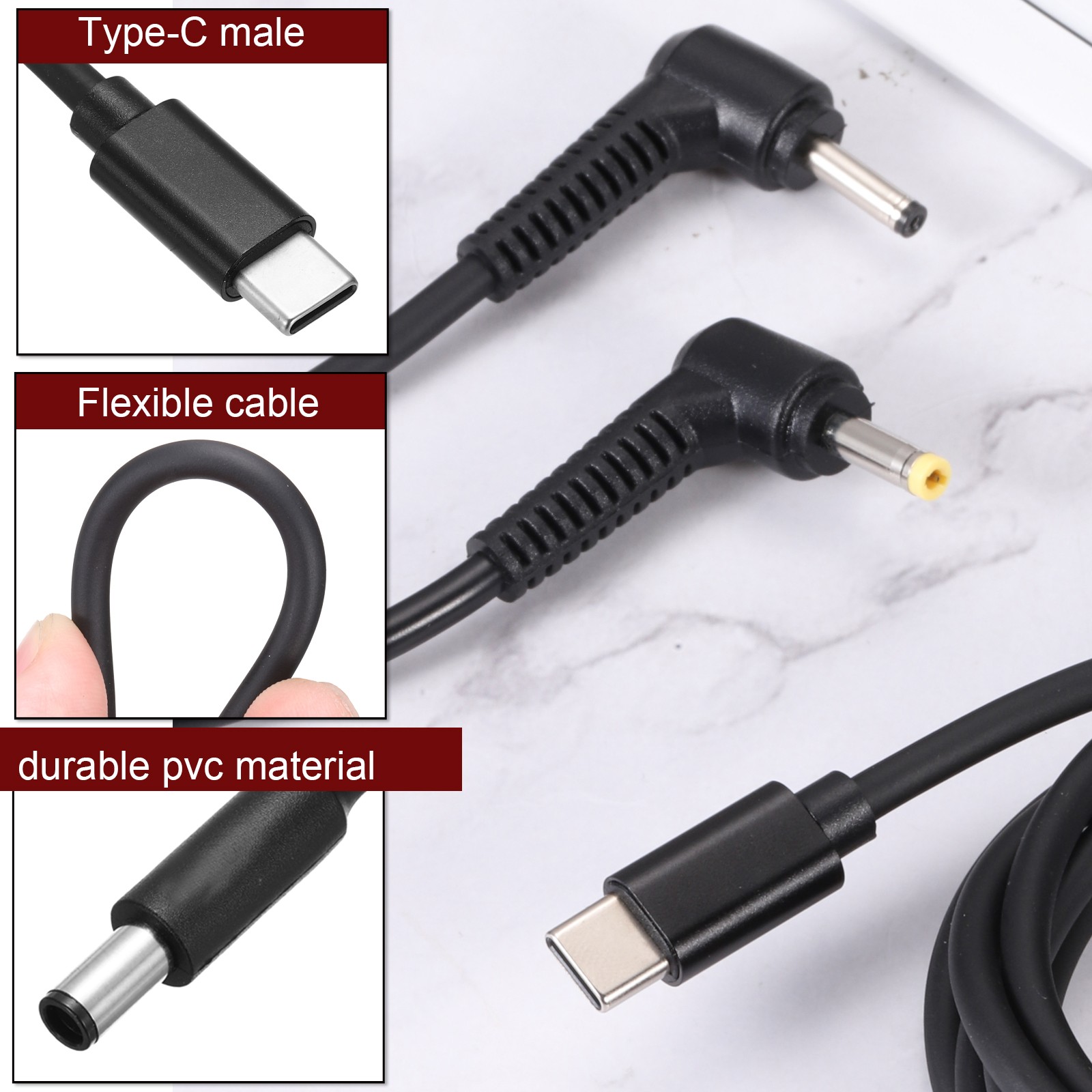 4.9FT USB C to DC PD Power Fast Charging Cable, 7.4mmx5mm 65W/20V(Black)
