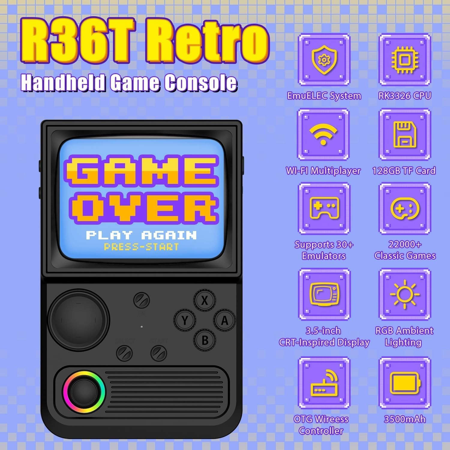 All-in-One R36T Gaming Console – 64GB Storage, Online Multiplayer, Portable Case
