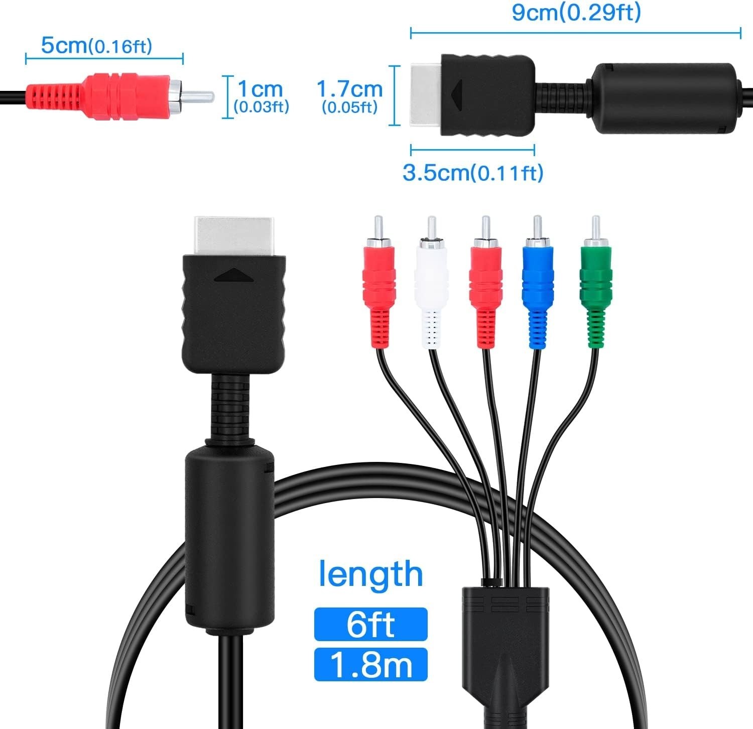 6FT HD AV Component Cable for PS2/PS3 – Enhance Your Gaming Experience