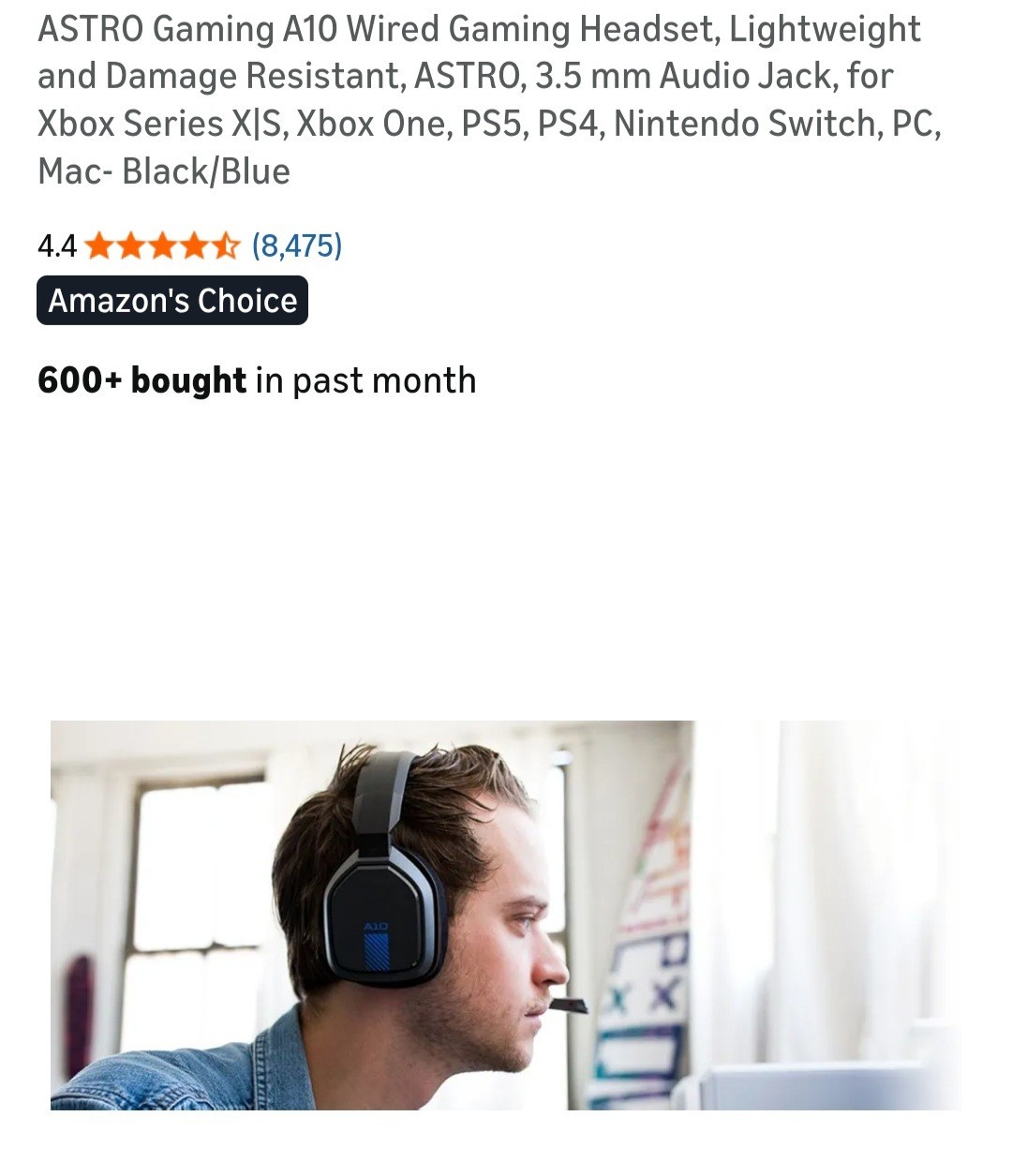 ASTRO Gaming A10 Wired Gaming Headset, Lightweight and Damage Resistant, ASTRO