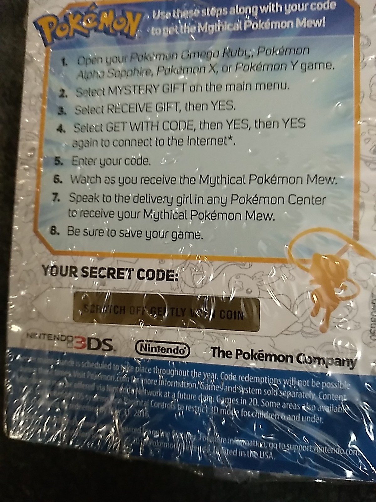 Mythical Pokemon Mew Scratch Off Card – 2016 – Unscratched – Expired