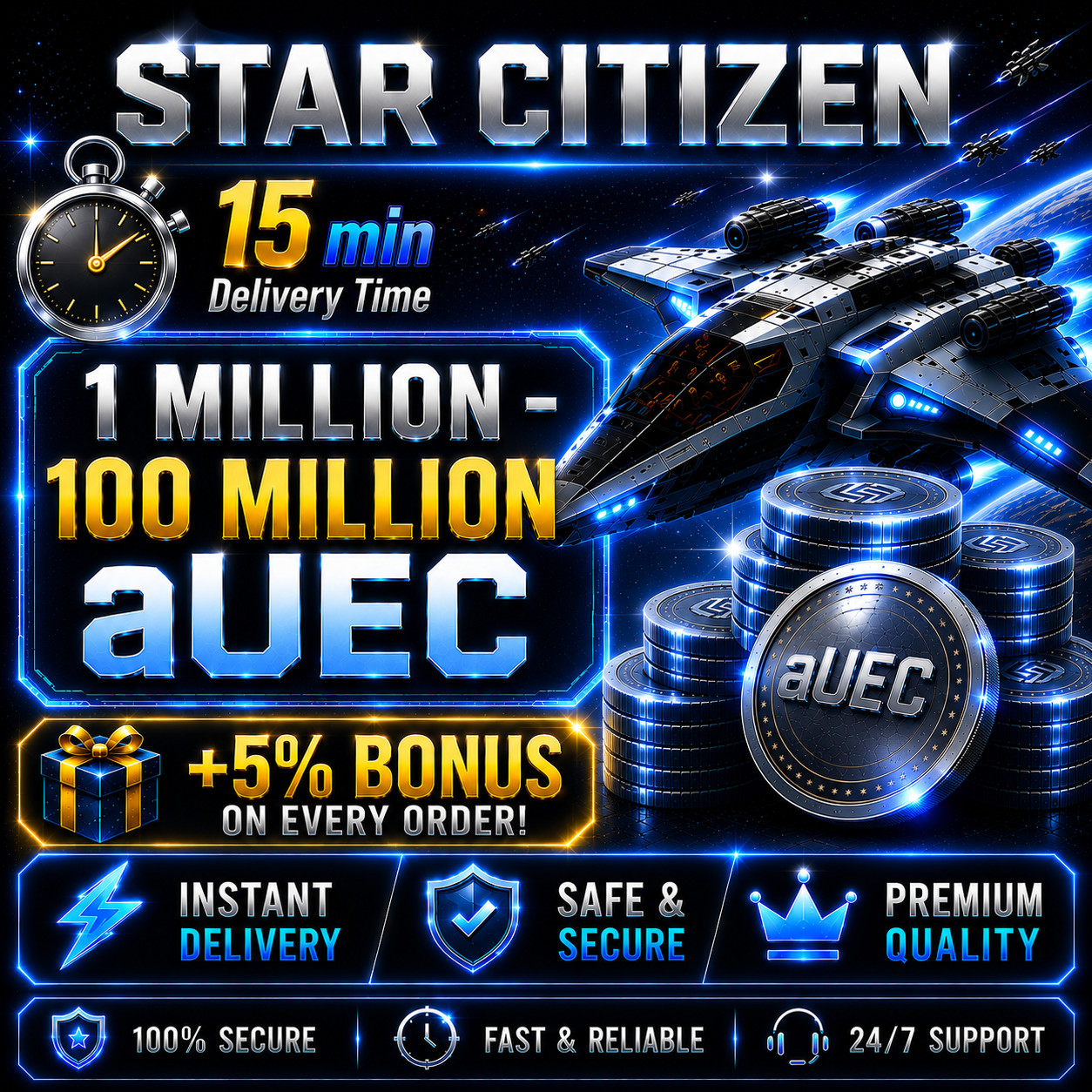 Star Citizen aUEC 1 Mil-100 Mil 🎁+5% Bonus🎁 Alpha UEC 4.8.3 Live Preview