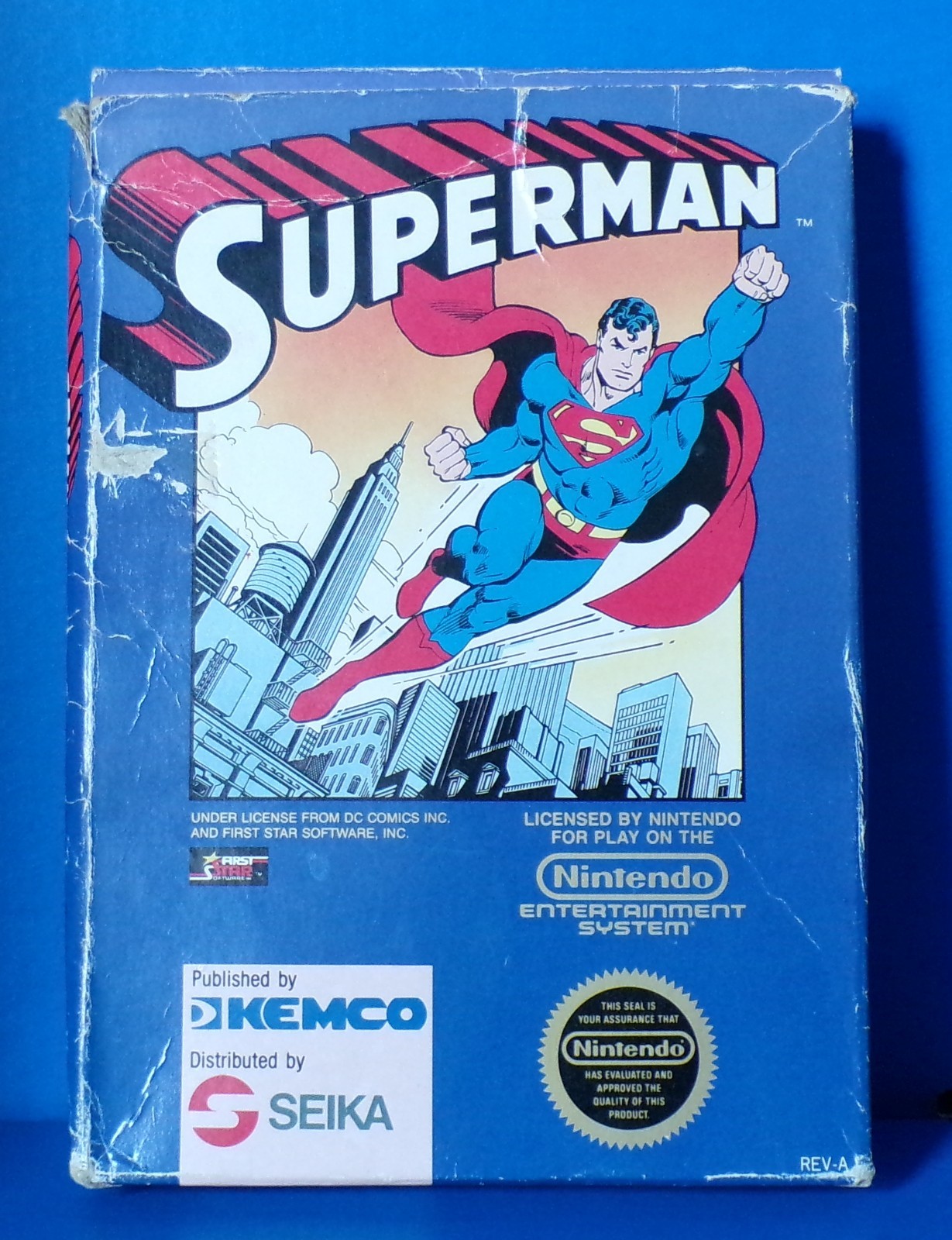 Superman Nintendo Entertainment 1988 NES DC Comics Kemco Box, Cart & Dust Cover