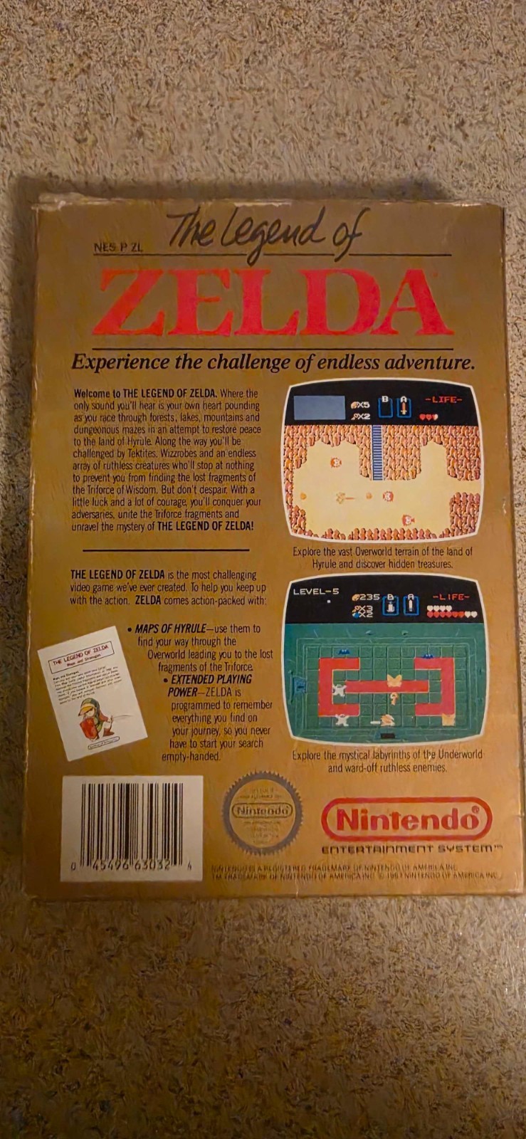 Legend of Zelda NES 5 Screw Gold Cartridge Box Manual Styrofoam Nintendo