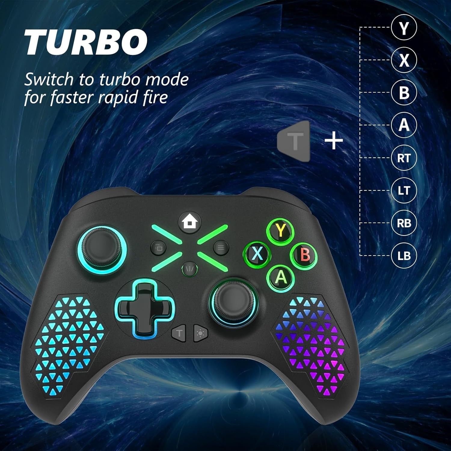 Multi-Platform RGB Wireless Controller for Xbox, 2.4GHz Dual Vibration Gamepad