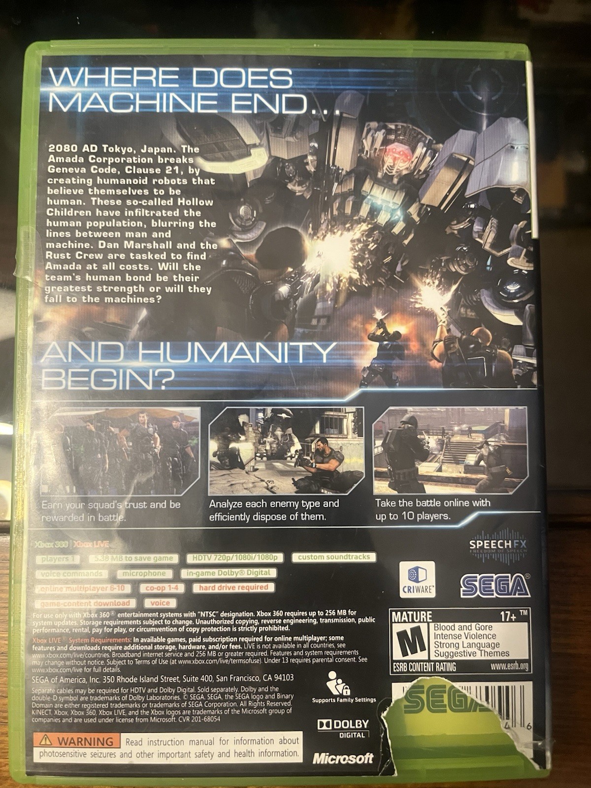 Microsoft Xbox 360 Binary Domain CIB See Pics
