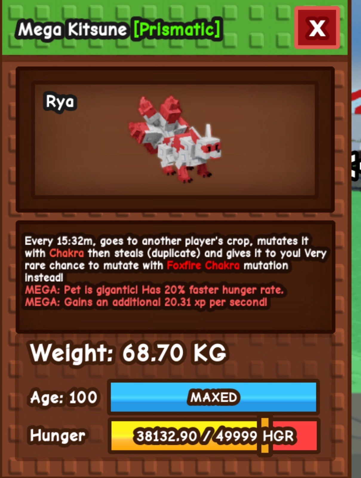 GROW A GARDEN | PRISMATIC MEGA KITSUNE | 68.70 KG |AGE 100 | ULTRA RARE
