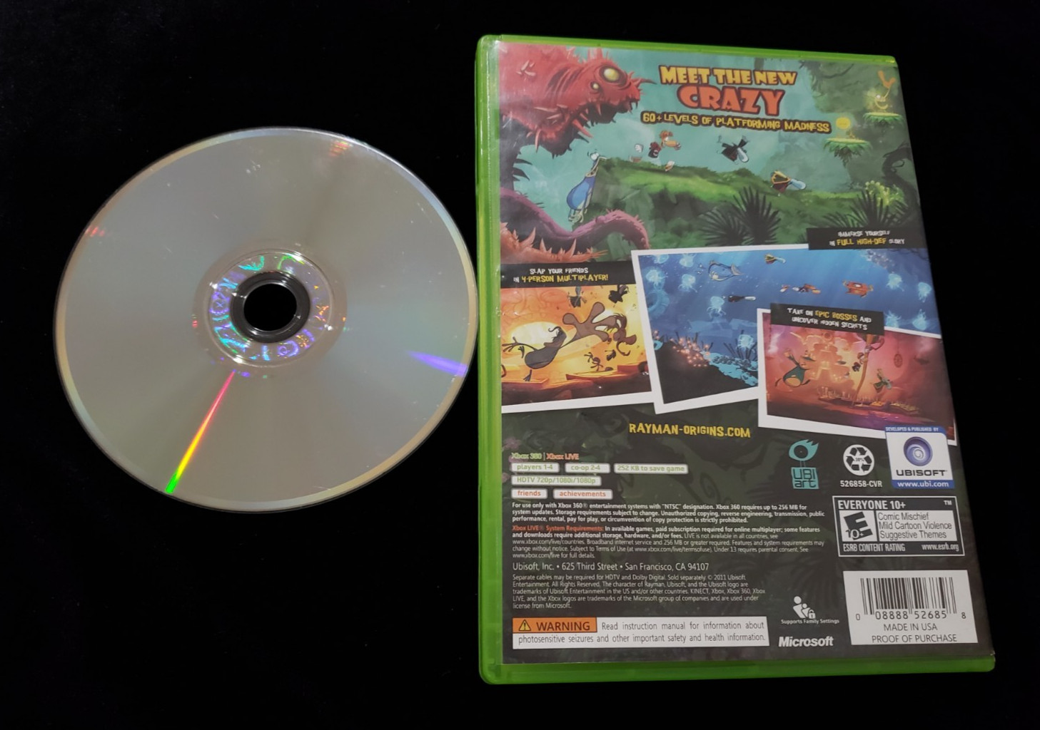 Rayman Origins (Microsoft Xbox 360, 2011) Complete w/ Manual CIB, TESTED!