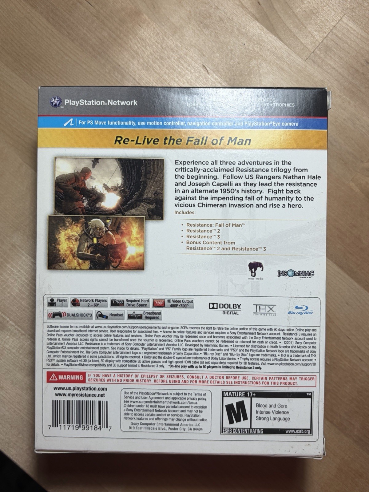 Resistance 1/2/3 Collection PS3 Playstation 3 CIB w/ Slipcover MINT DISCS