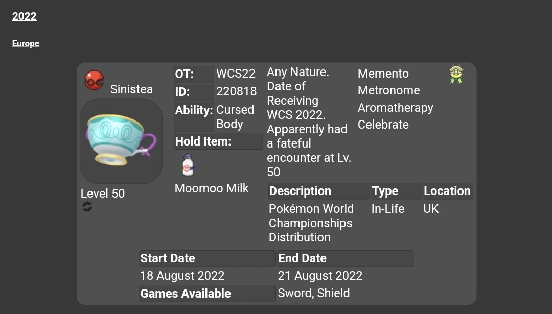 2022 Championship Sinistea Event Untouched | Pokemon Sword & Shield