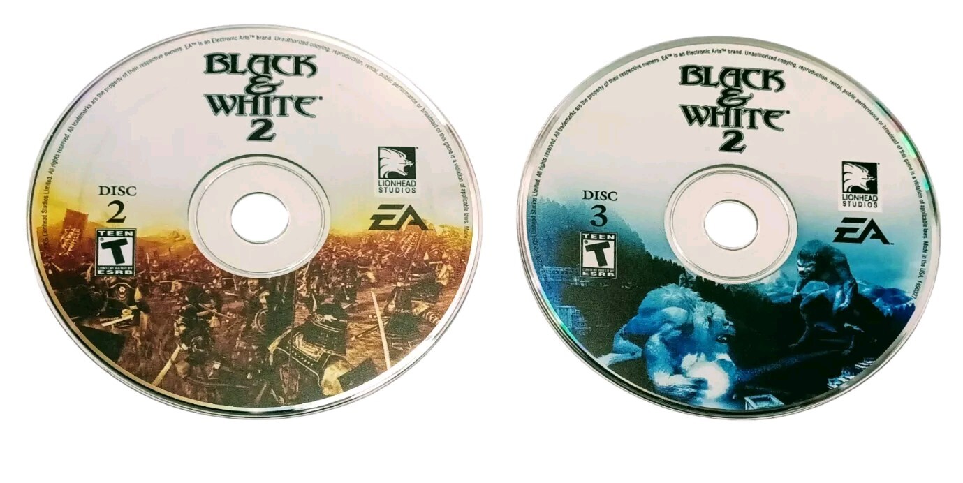 EA Black & White 2 PC Game CD-ROM (2005) Disc 2 and Disc 3 ONLY w/Case NO Manual