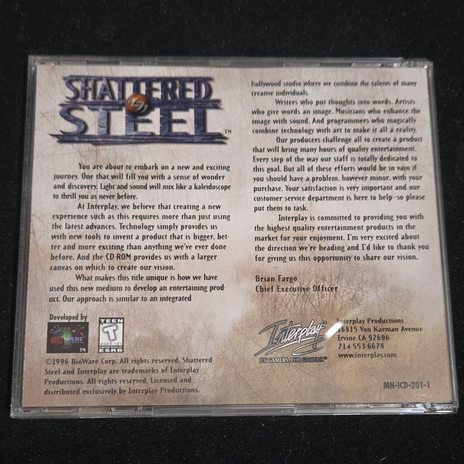 Interplay Productions Shattered Steel PC Action & Adventure CD-ROM T-Teen 1996